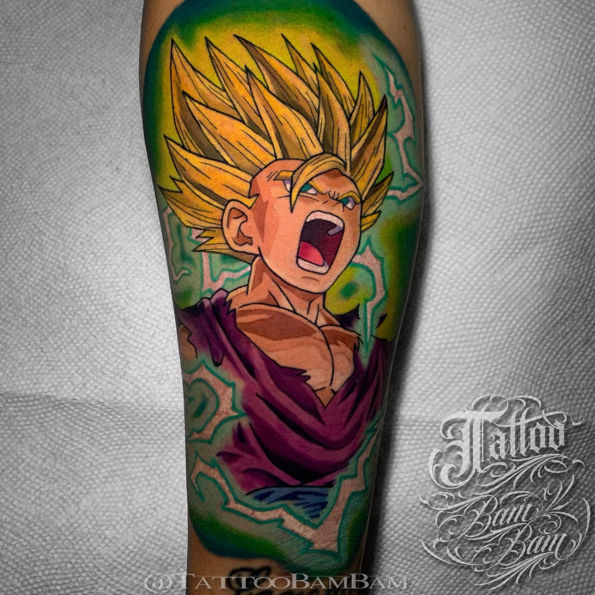 Goku anime tattoo on the forearm by Tattoo Bam Bam