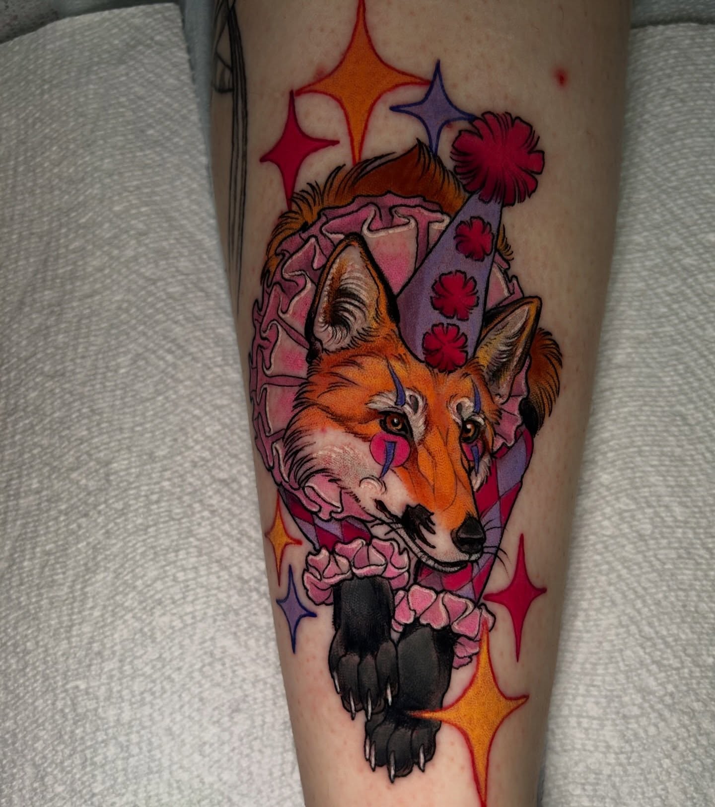 Fox new school tattoo on the forearm by Anna Sylvan Tattoos