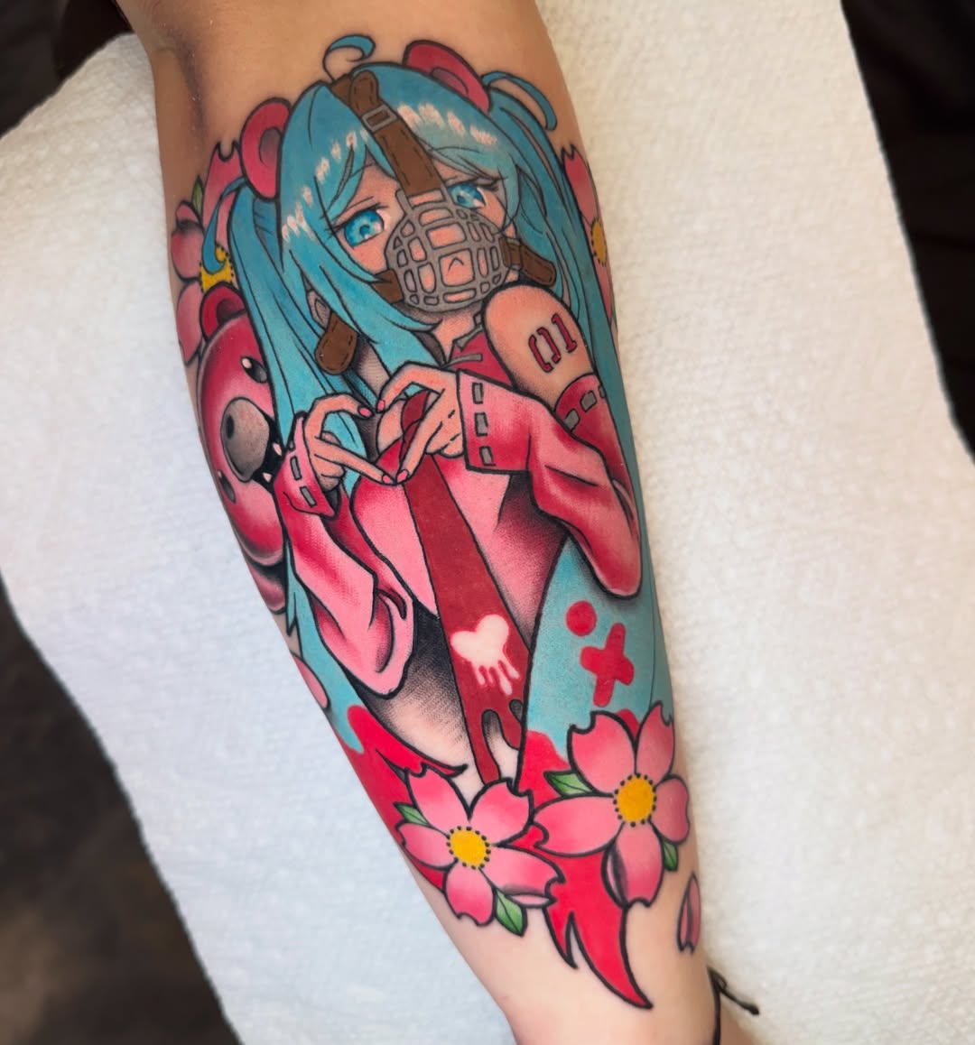 Anime character anime tattoo on the forearm by James Mullin