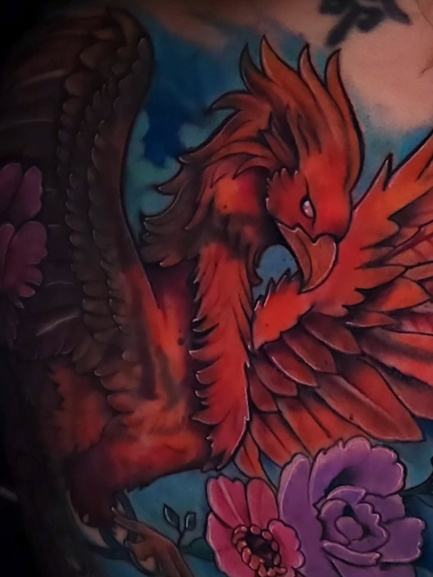 Phoenix American traditional tattoo on the chest by 🗣 No Minors🔞‼️‼️‼️