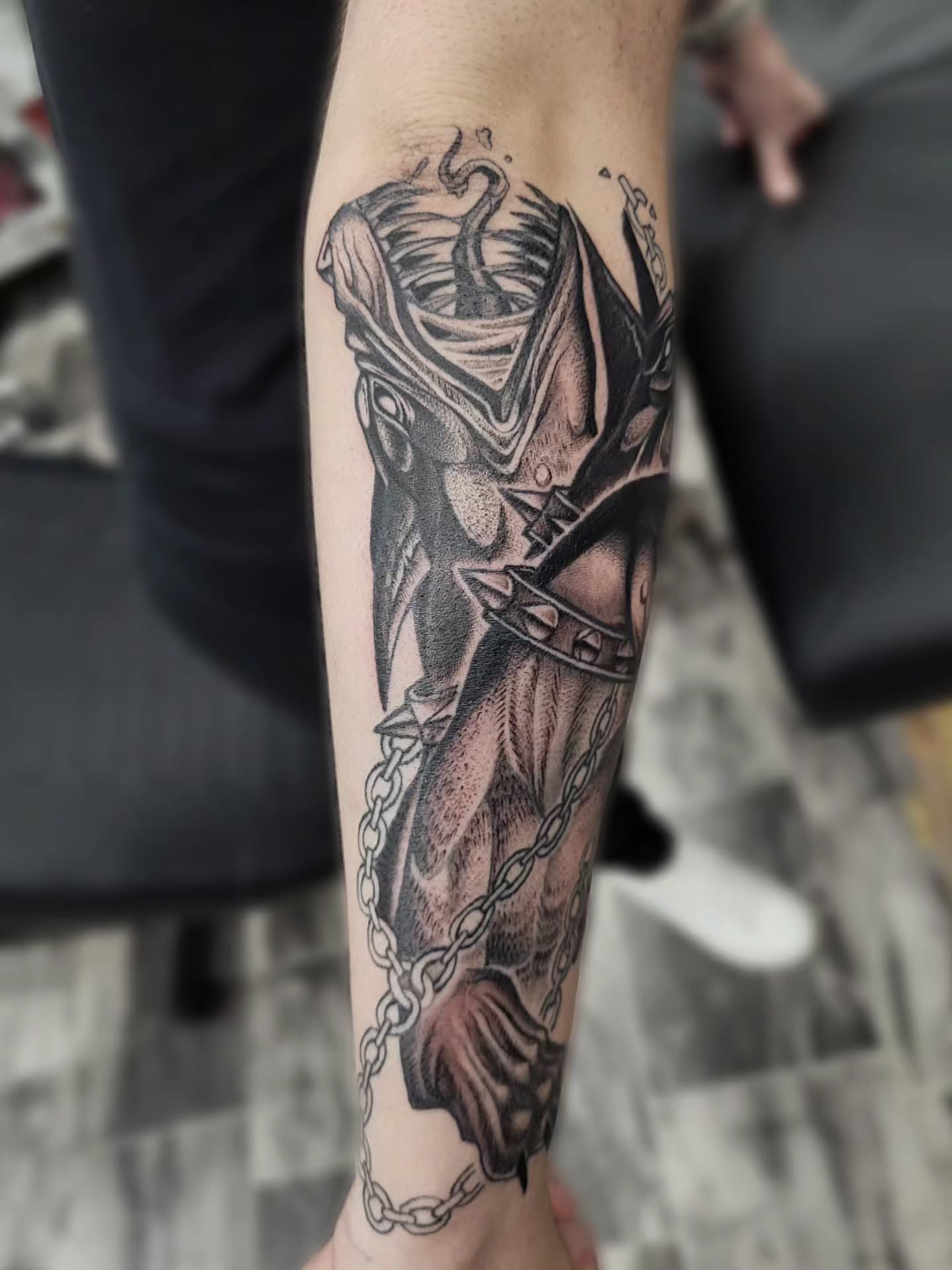 Demon realism tattoo on the forearm by TEA ☕️ Tattoos