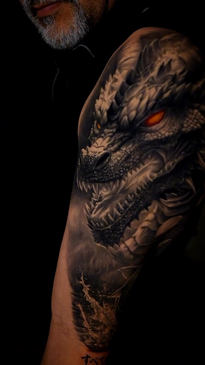 Dragon head realism tattoo by Luis Bravo