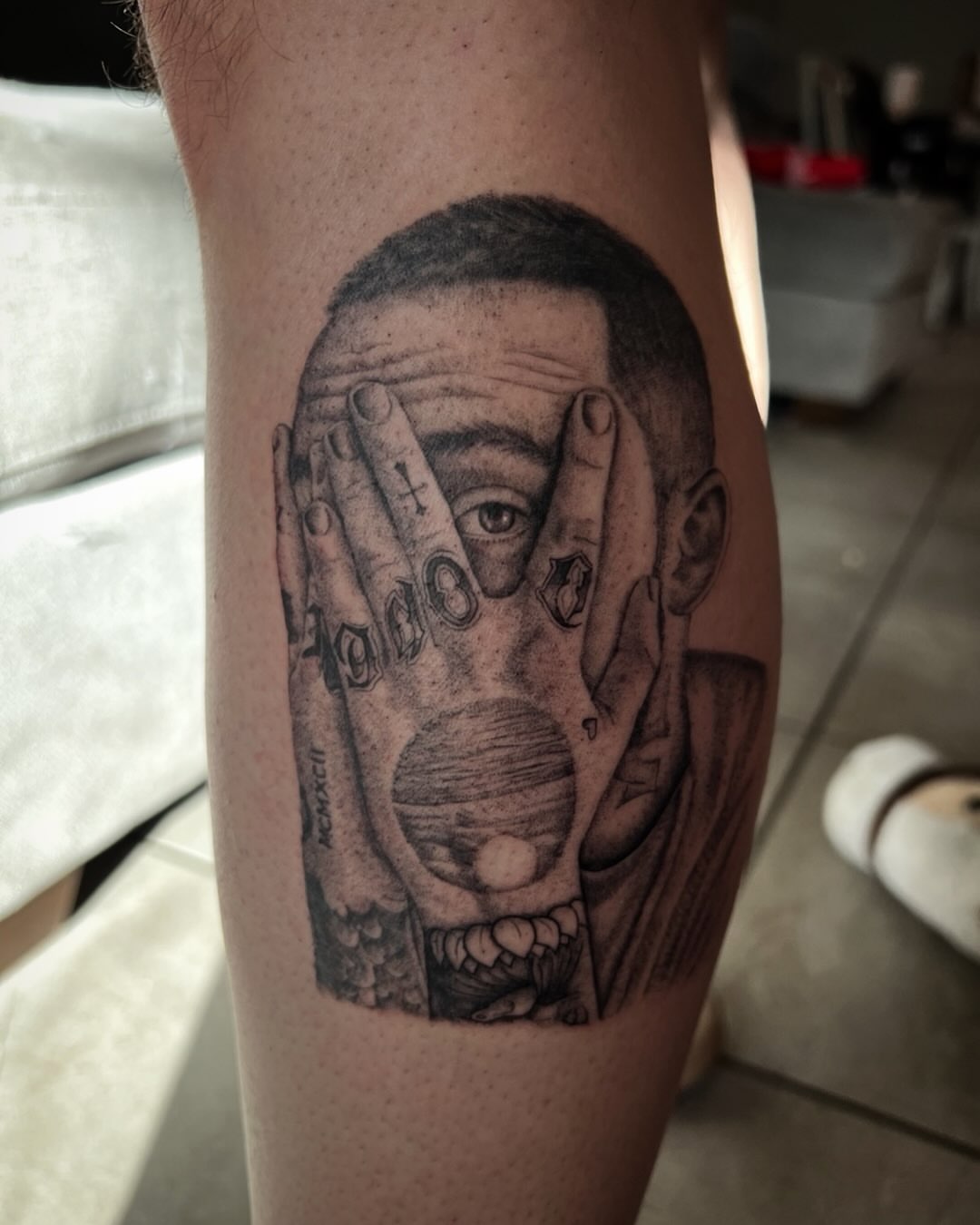 Face with hands covering eyes realism tattoo on the forearm by Iraymi Beltran