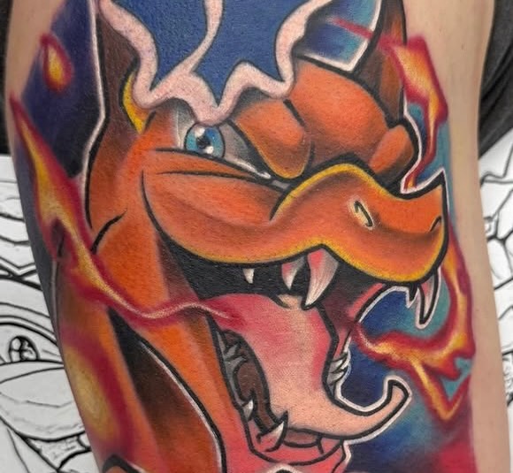 Dragon American traditional tattoo on the forearm by Shane Fowler, Massillon, Ohio
