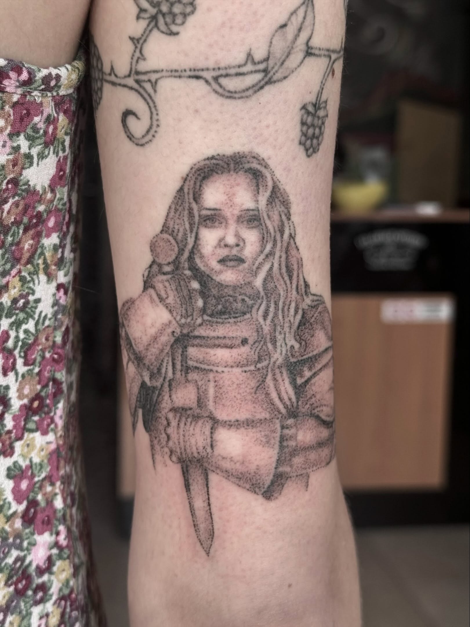 Woman in armor dotwork tattoo on the forearm by πΏππΌππ πππππππ
