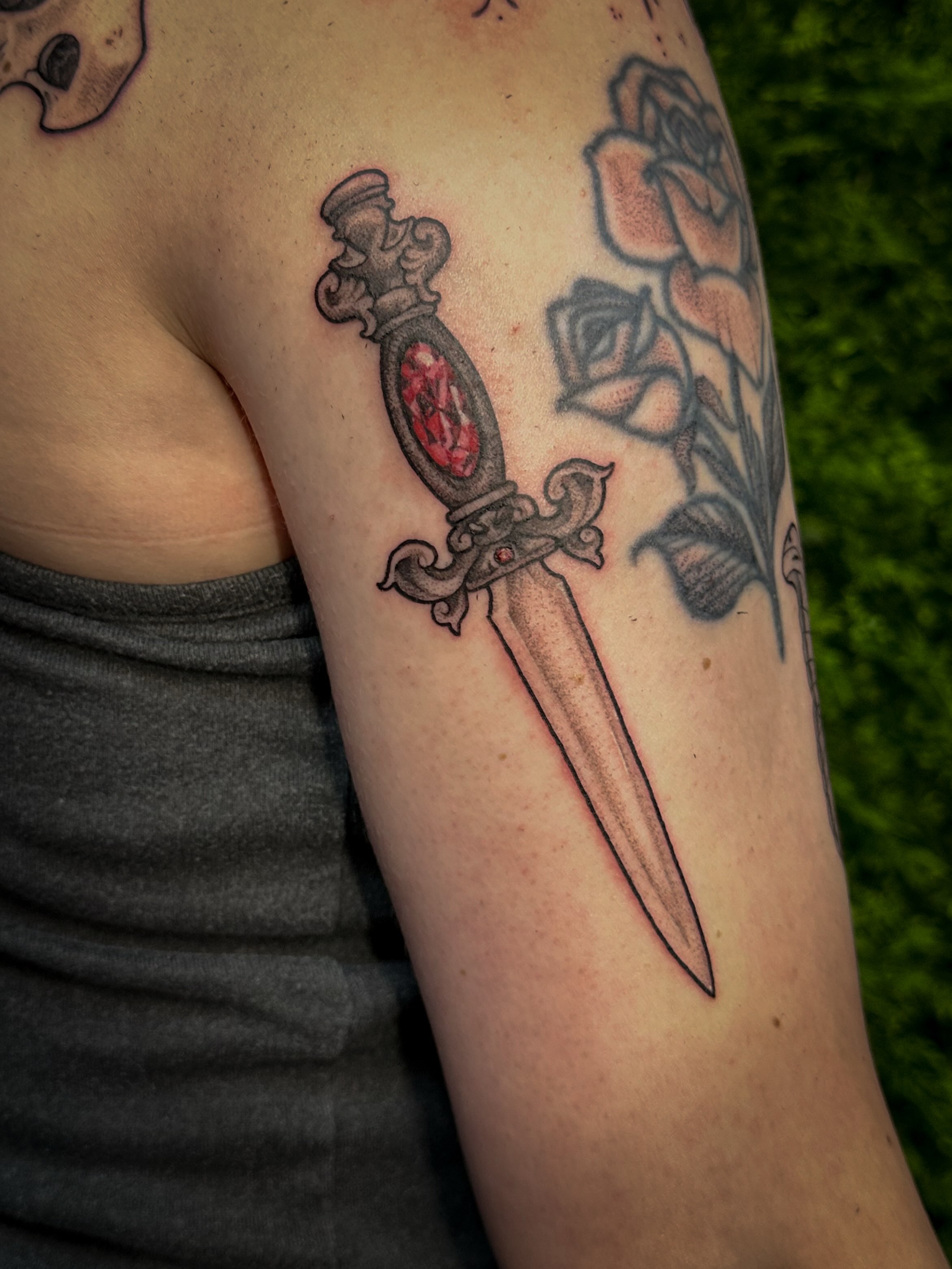Dagger black and grey tattoo on the forearm by 𝑰𝒍𝒍𝒖𝒔𝒕𝒓𝒂𝒕𝒊𝒗𝒆 𝑵𝒂𝒕𝒖𝒓𝒆 𝑻𝒂𝒕𝒕𝒐𝒐 𝑨𝒓𝒕𝒊𝒔𝒕