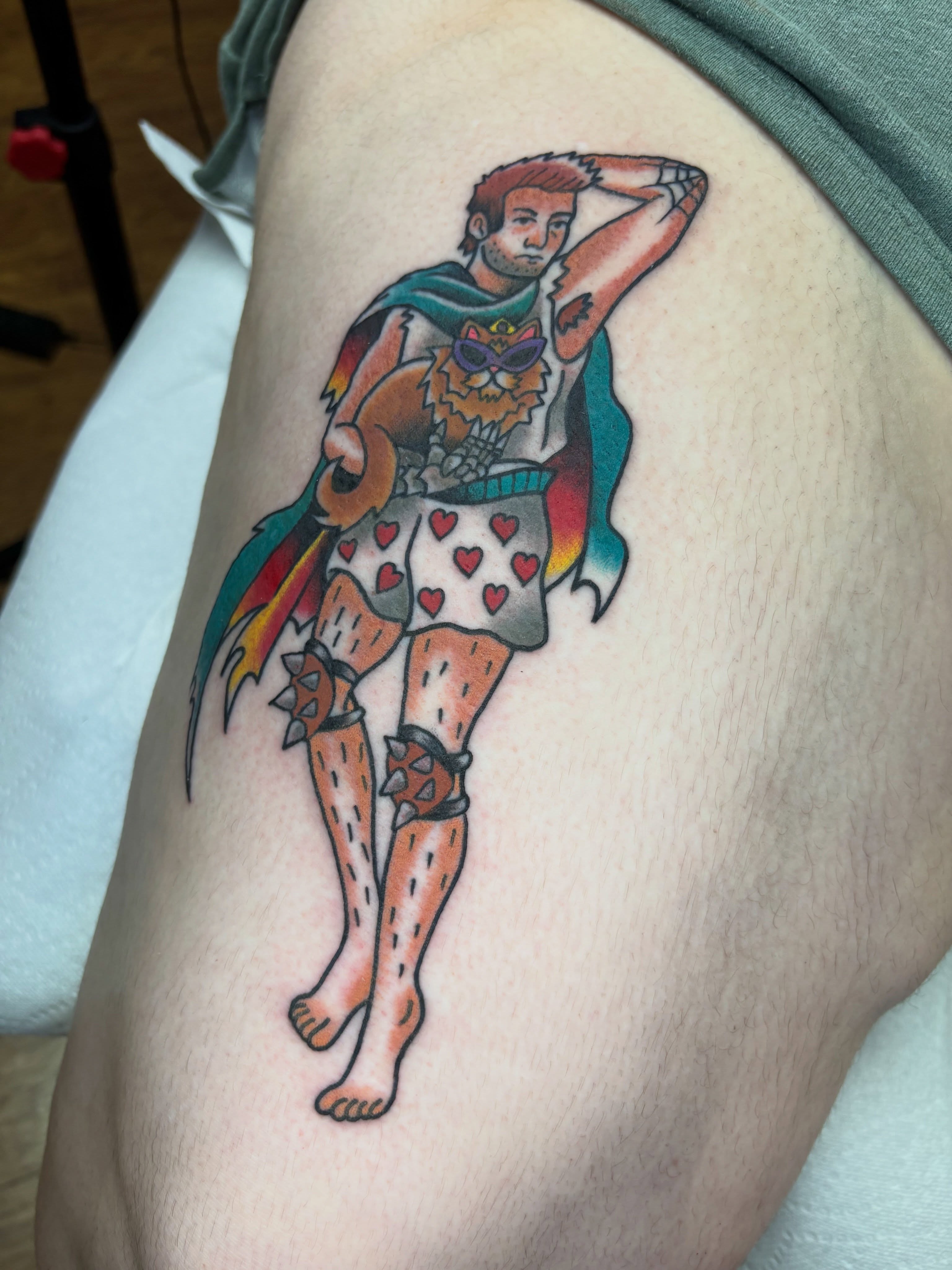 Warrior American traditional tattoo on the thigh by AARON MASTERS - Tattoo Artist