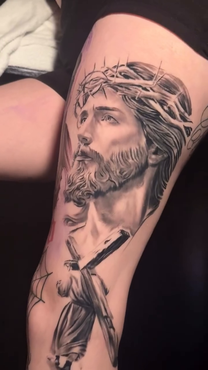 Jesus Christ realism tattoo by Jacob Martin, Toledo, Ohio