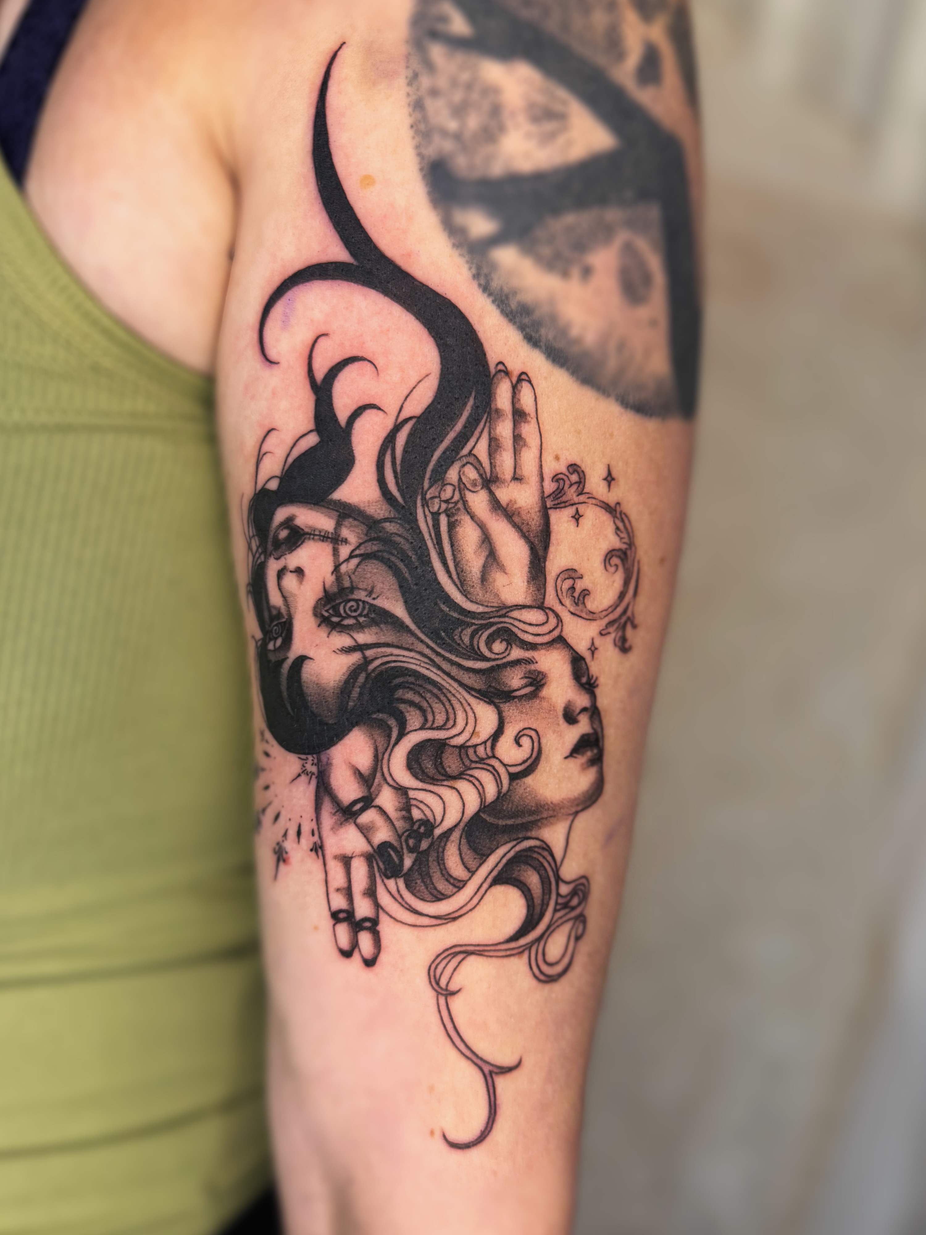 Tattoo by @sombra.miel — illustrative, black_and_grey