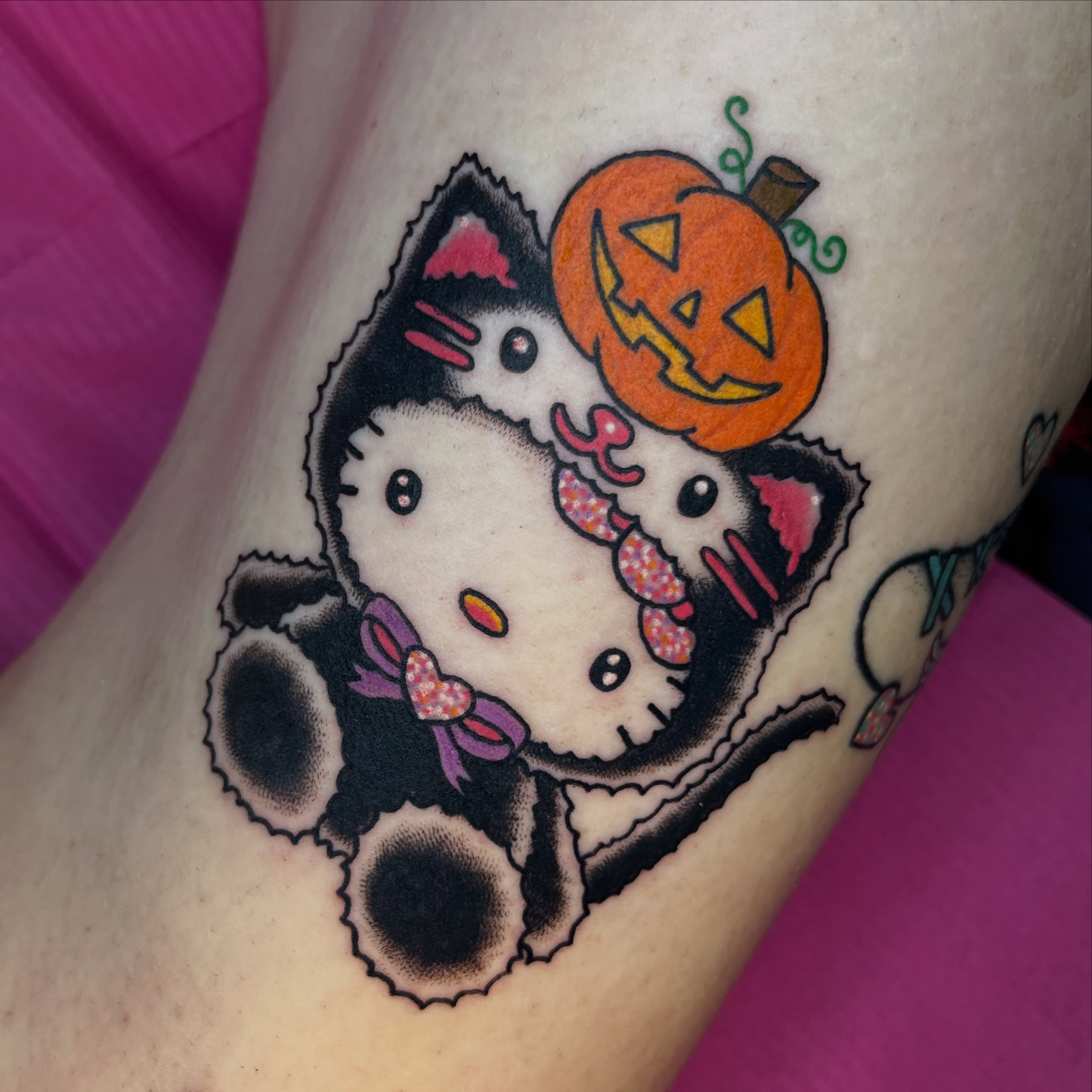 Hello Kitty dotwork tattoo on the forearm by Cincinnati Tattoo Artist, Cincinnati
