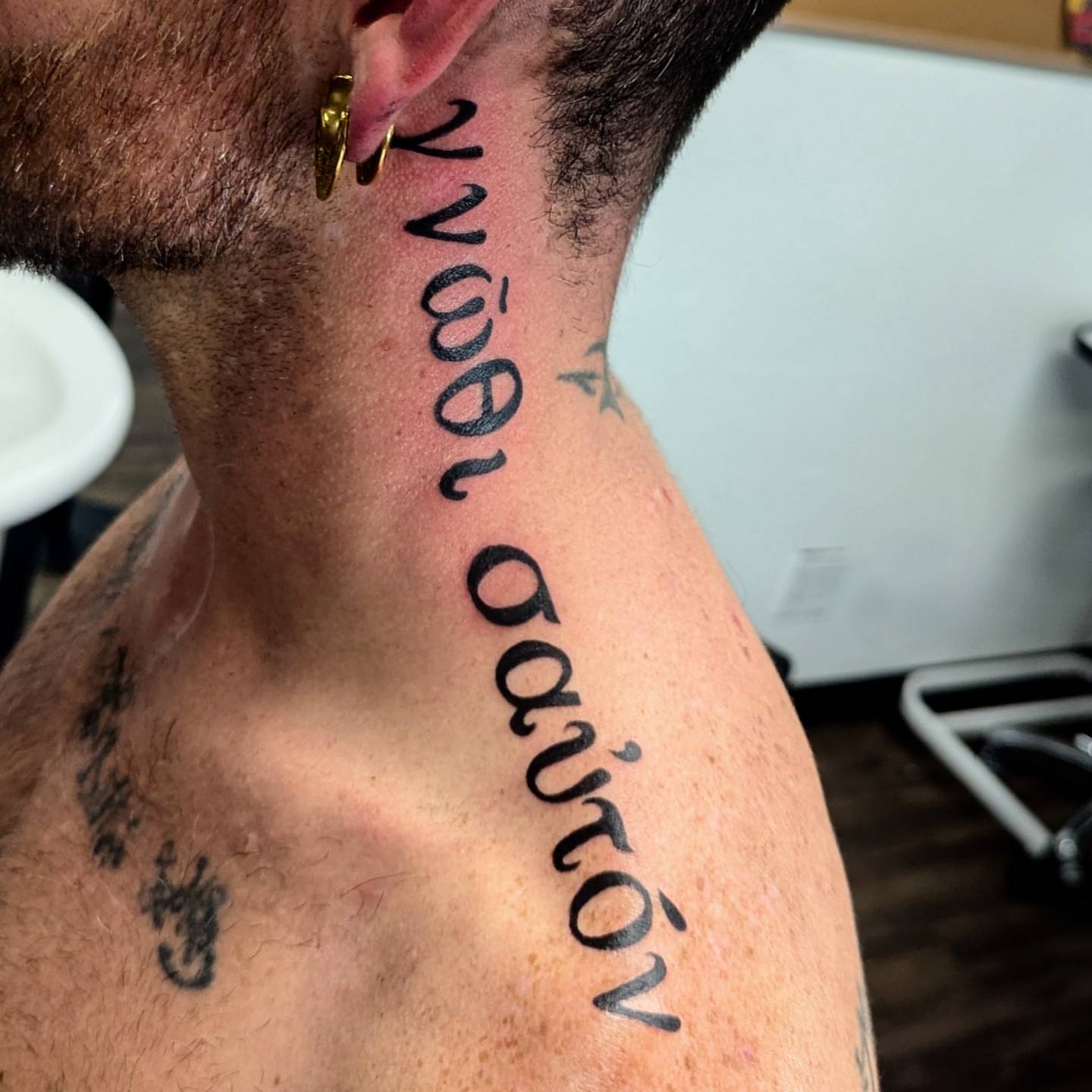 Script lettering lettering script tattoo on the neck by DONEL 📍Denver