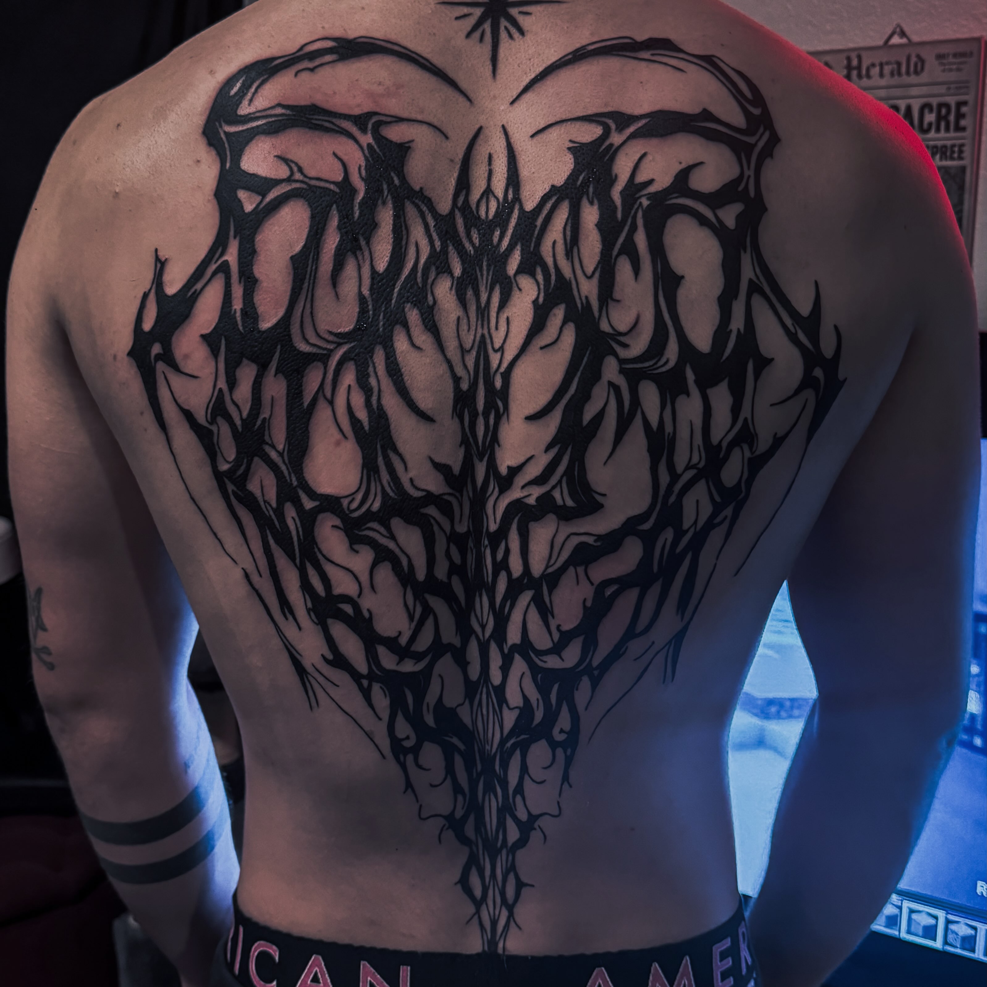 Bull skull tribal tattoo on the back by ☆ ciara ☆