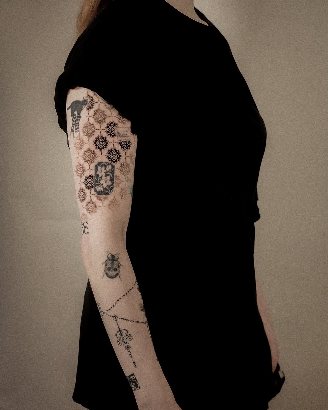 Geometric patterns dotwork tattoo on the forearm by Easy