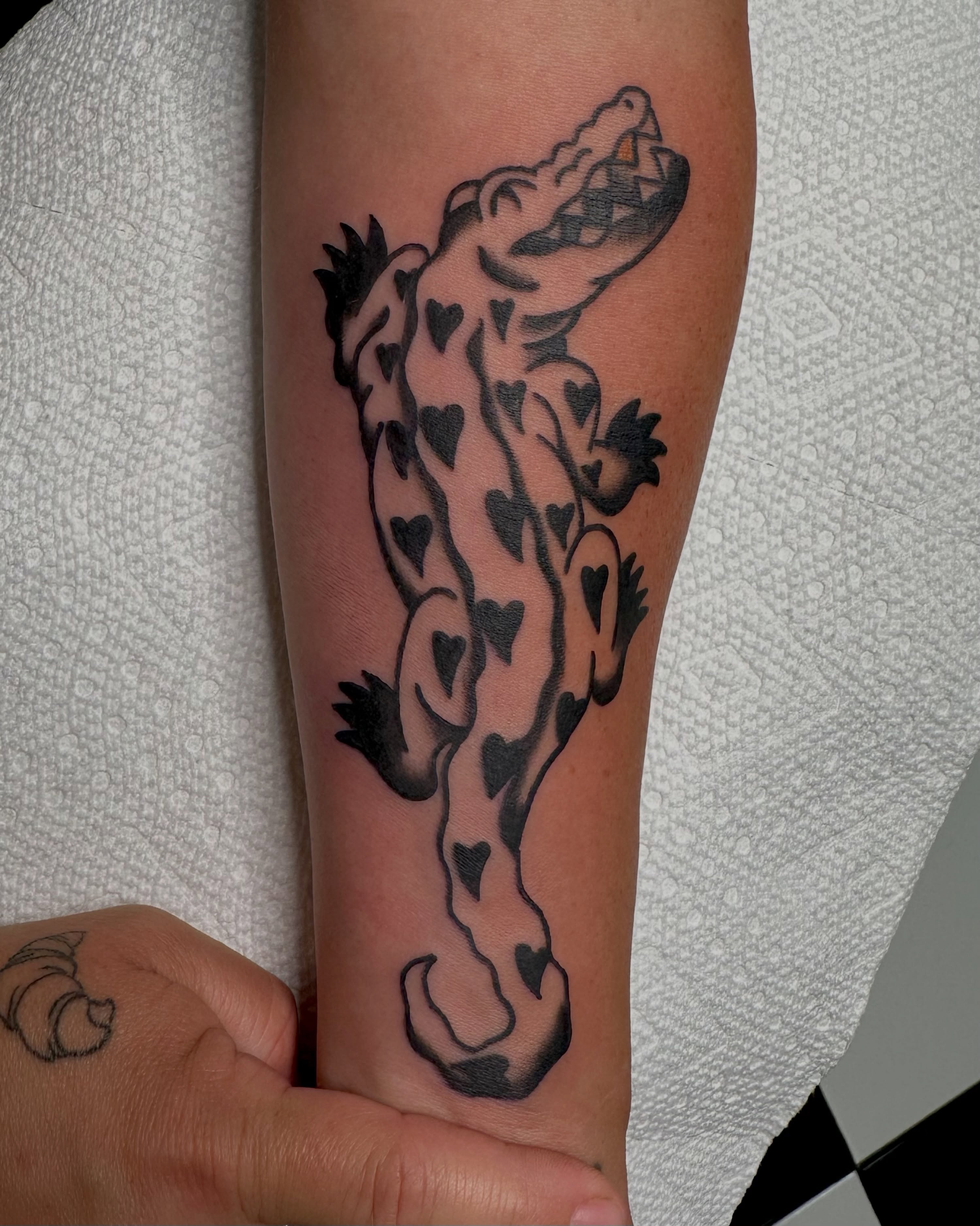 Alligator trash polka tattoo on the forearm by β₯ππππππβ₯ππππβ₯ Traditional Tattoos