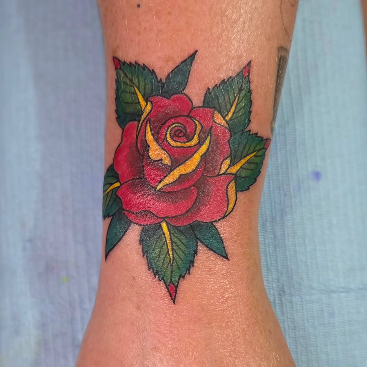 Rose American traditional tattoo on the forearm by Jam ⚡️🐉🖤