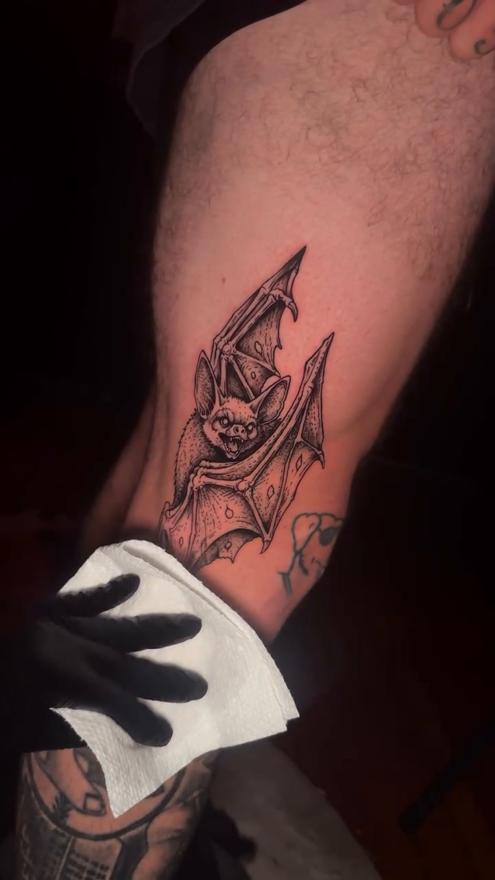 Bat creature dark realism tattoo by JoannaTattoos