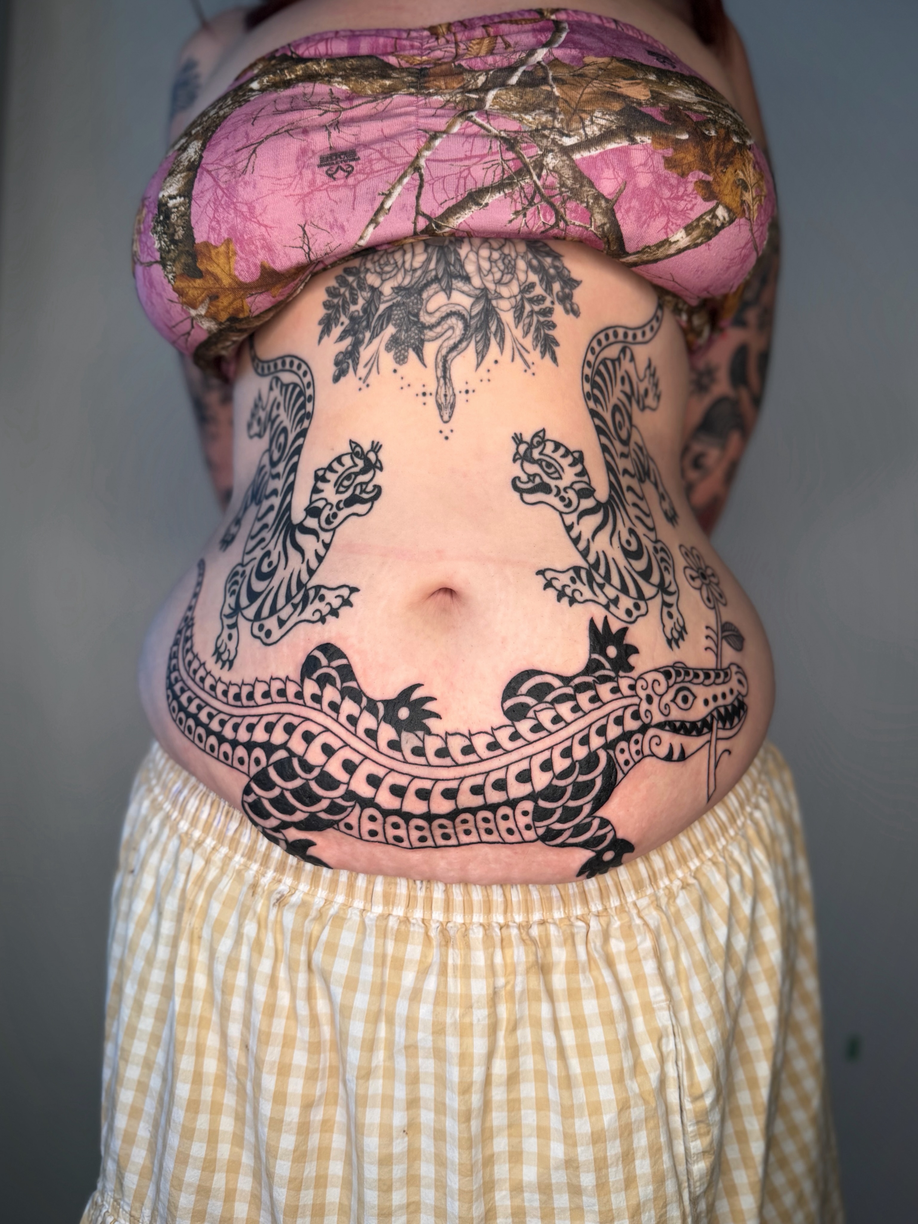 Dragons and snake black and grey tattoo on the torso by เผ เผถ ๐ฐ๐๐๐๐๐๐ เผถ ๐๐๐ถ เผถ เผ