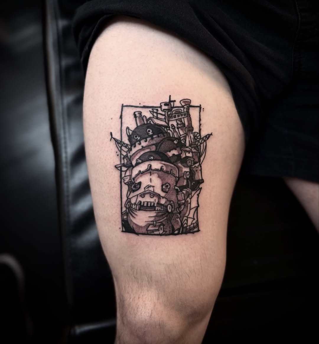 My Neighbor Totoro anime tattoo on the thigh by 𝕽𝖎𝖌𝖊𝖗𝖘 𝕳𝖆𝖒𝖟𝖆, San Francisco, California