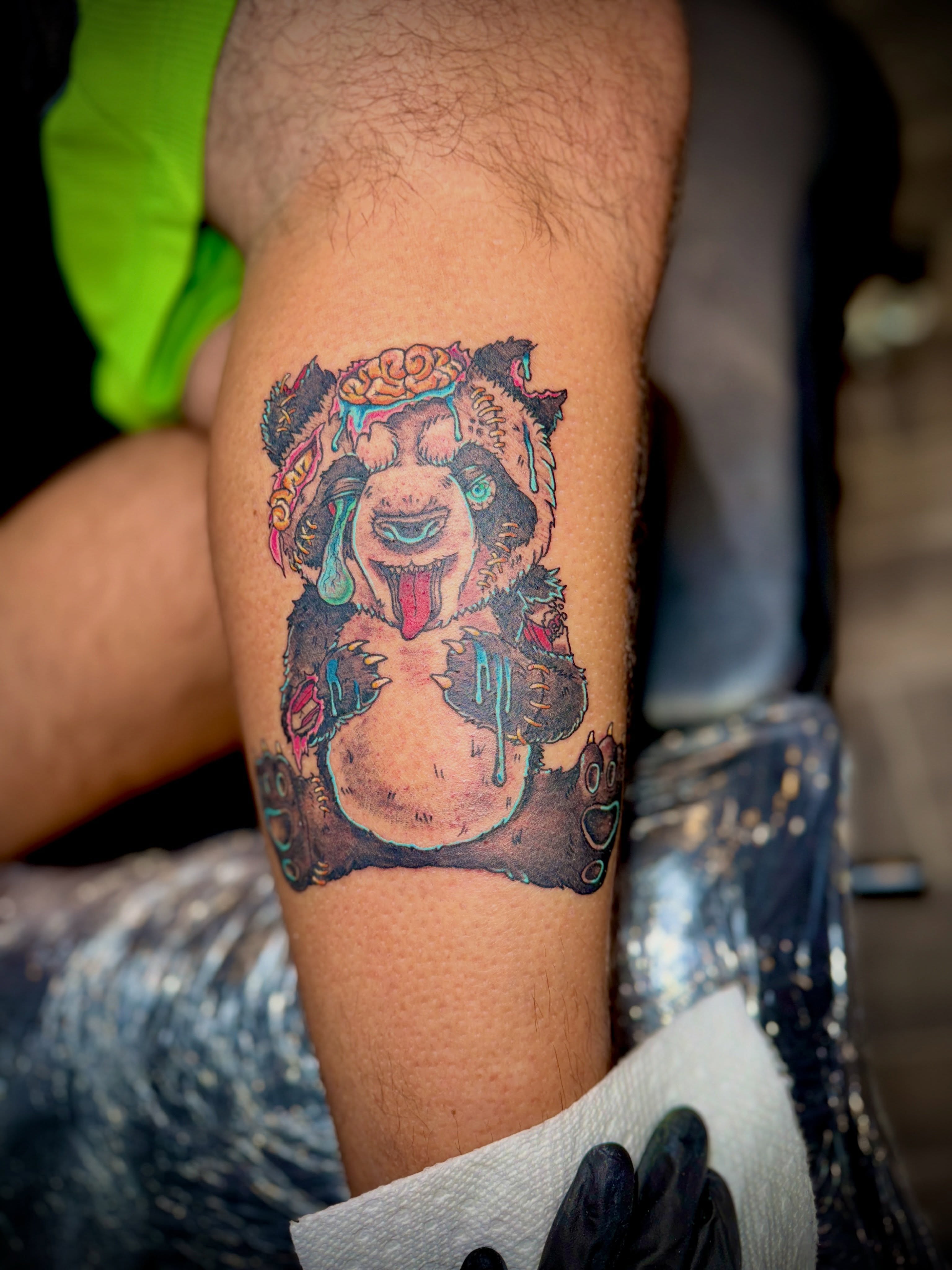 Bear new school tattoo on the forearm by Kacy Blalock