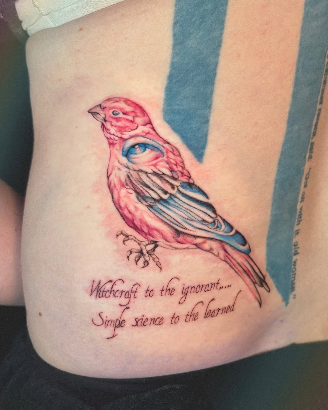 Bird realism tattoo on the thigh by Autumn