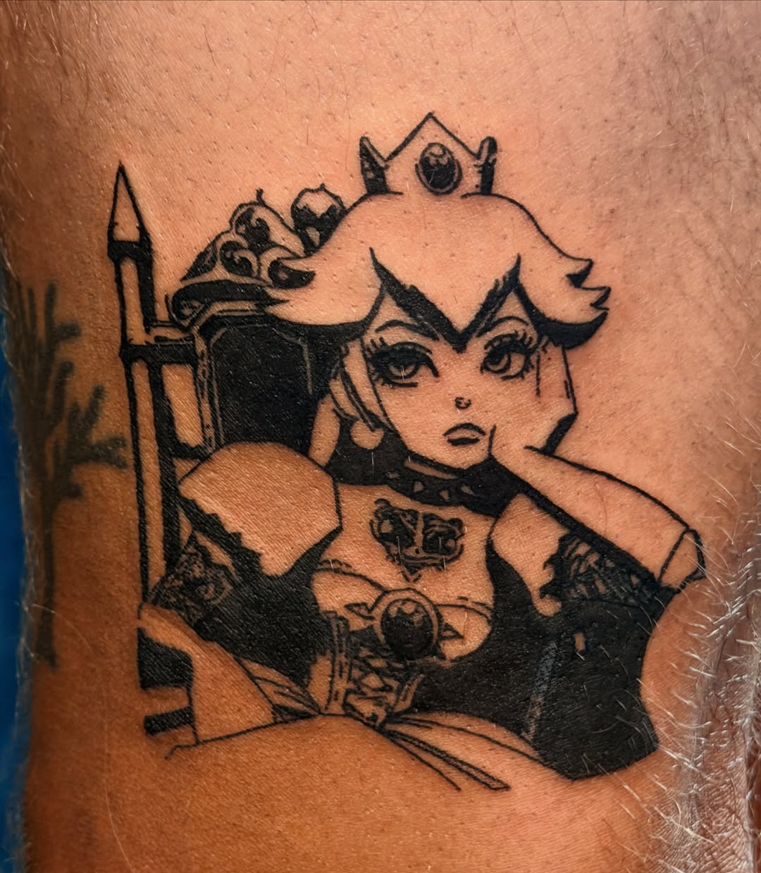 Princess Peach on throne new school tattoo on the thigh by 🩸Will🖤NYC✨🏳️🌈🇺🇦