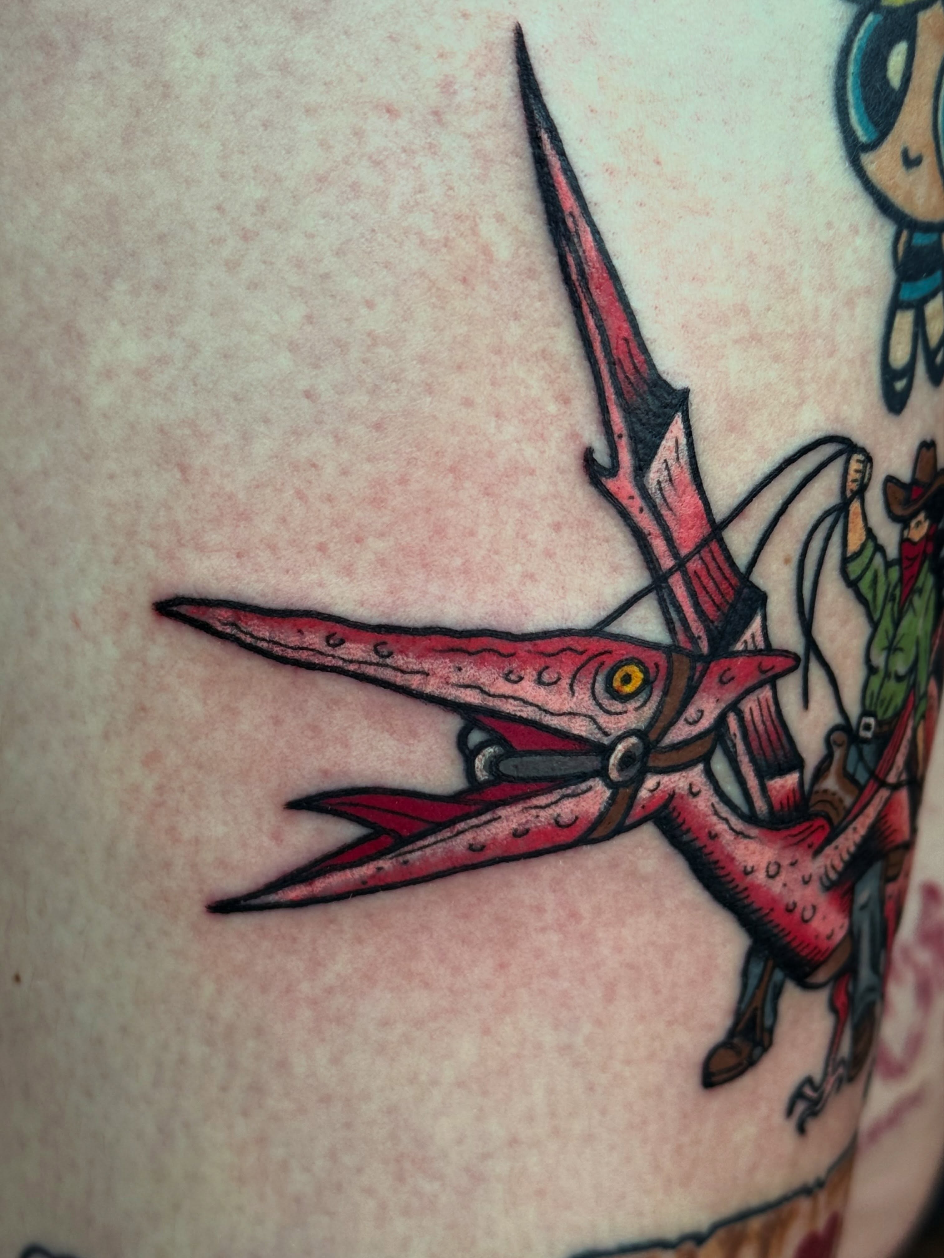 Pterodactyl American traditional tattoo on the forearm by Timothy Kenee