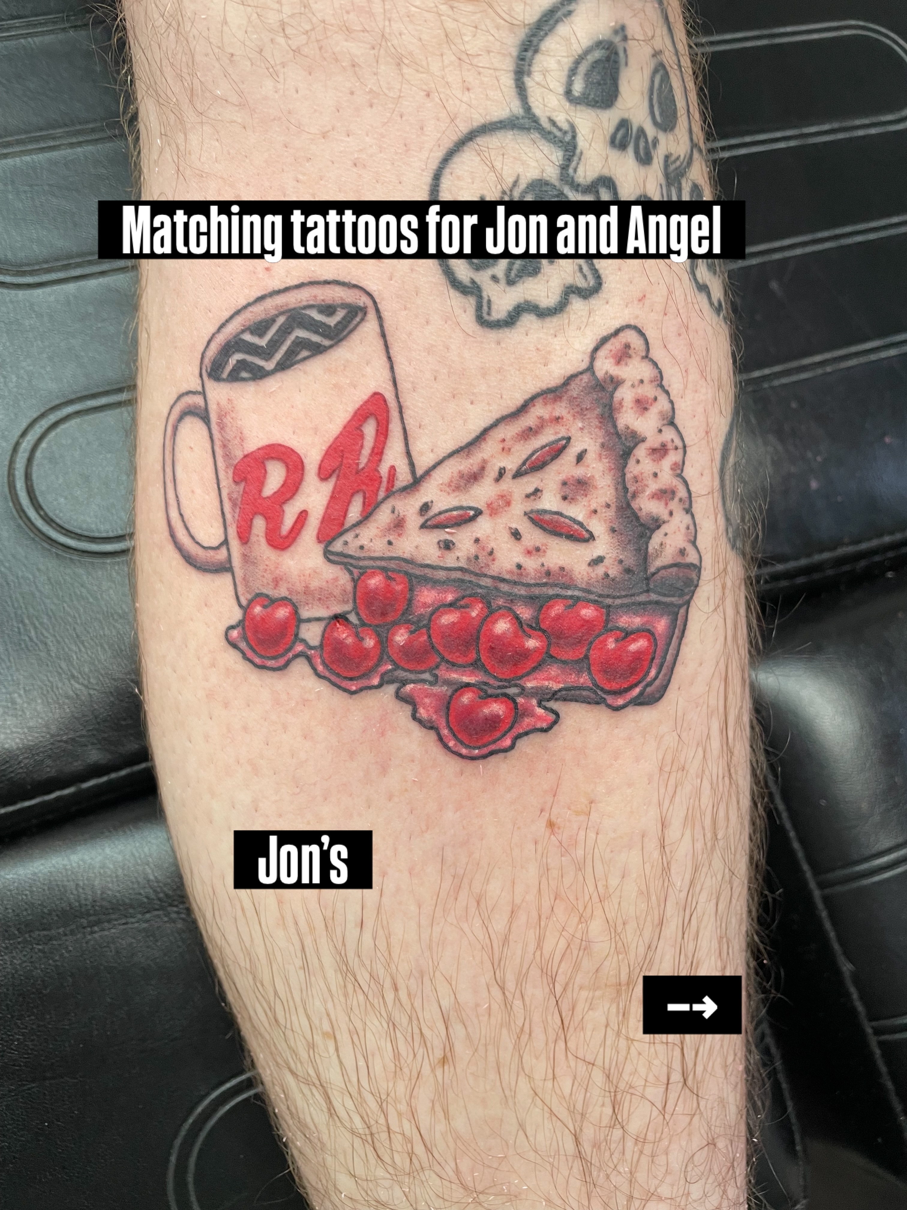 Apple pie and coffee mug realism tattoo on the forearm by San Diego Tattoo Artist