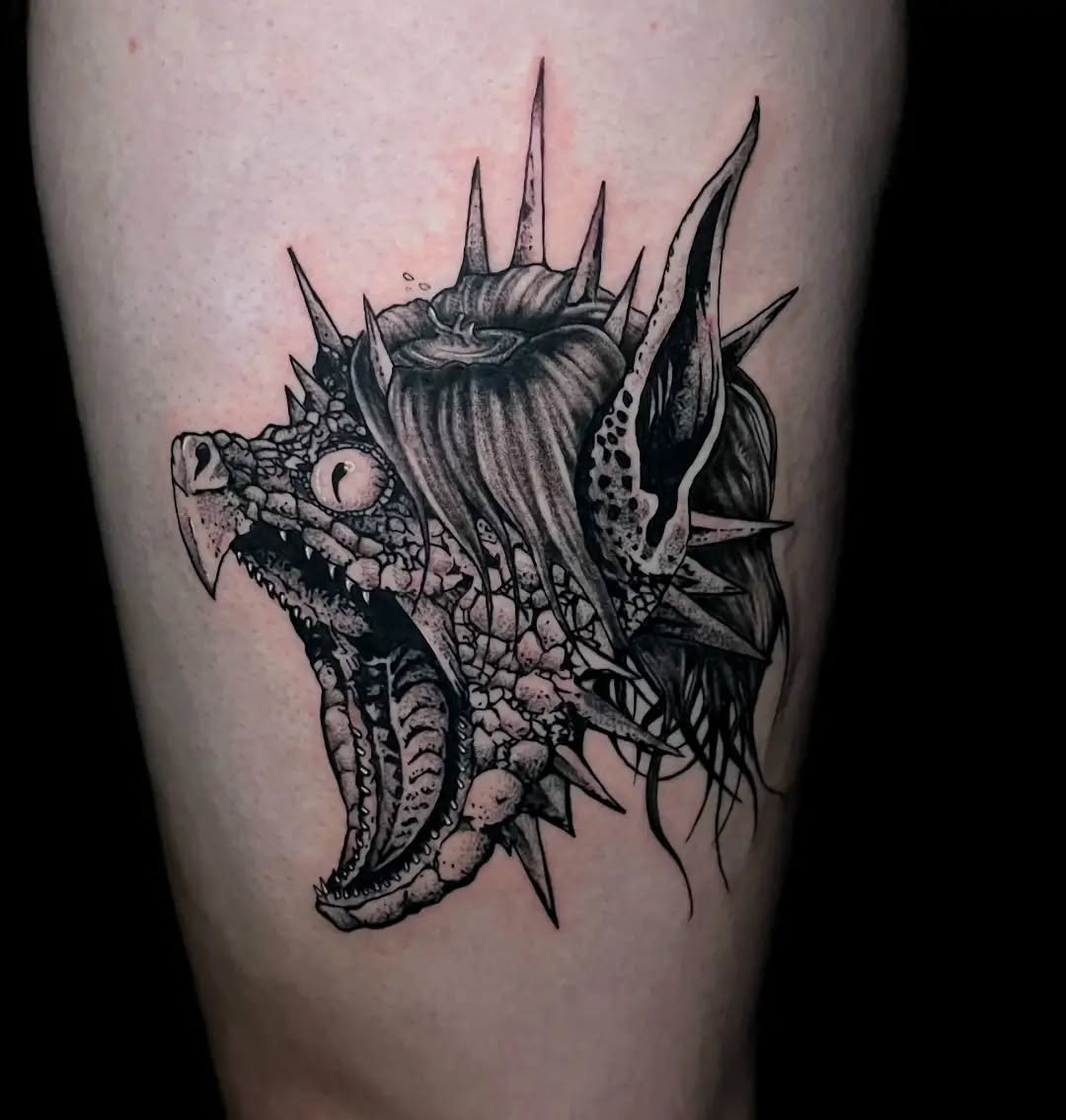 Tattoo by @johnnyloudertattoo — dark_realism, black_and_grey