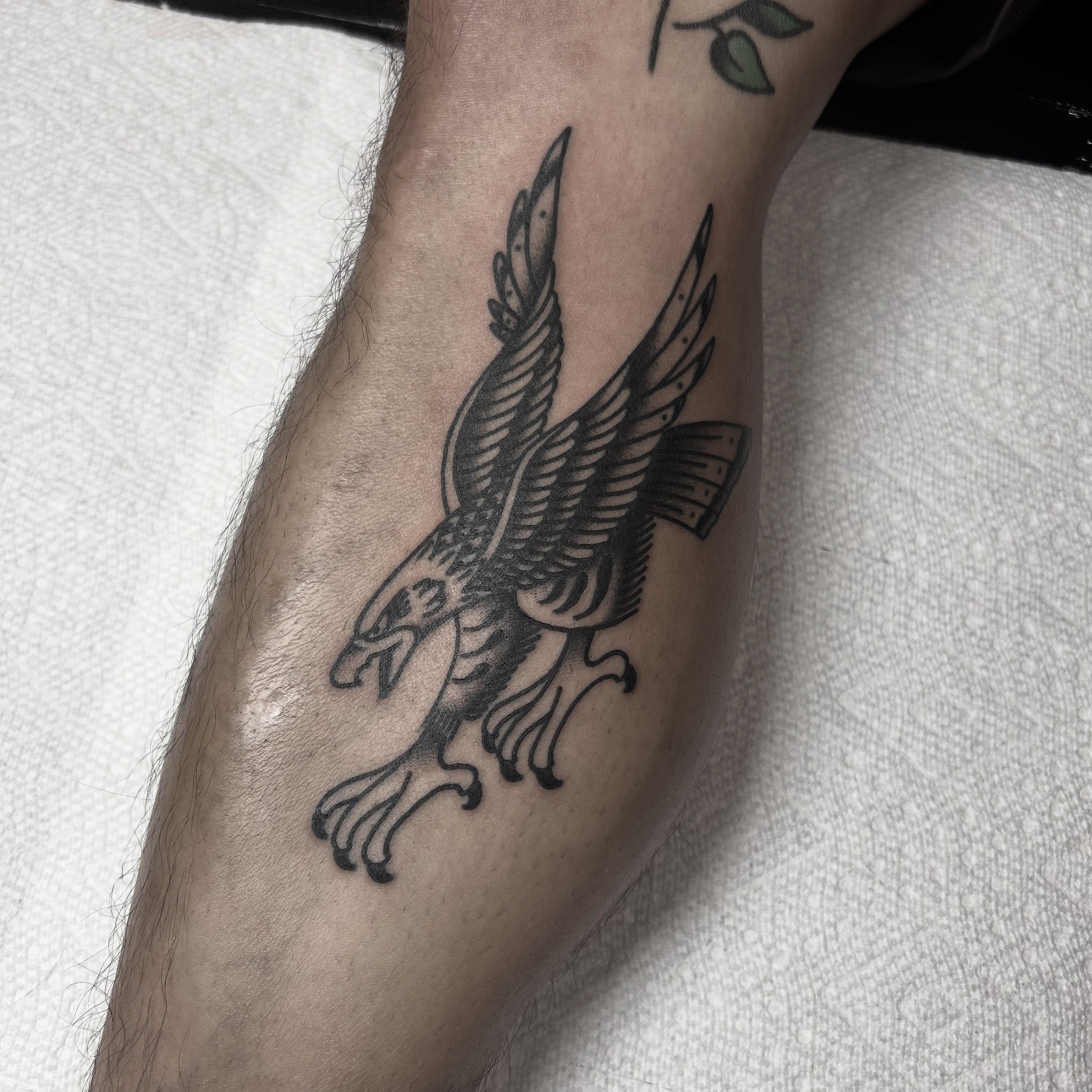 Eagle American traditional tattoo on the forearm by Stephen Sanchez