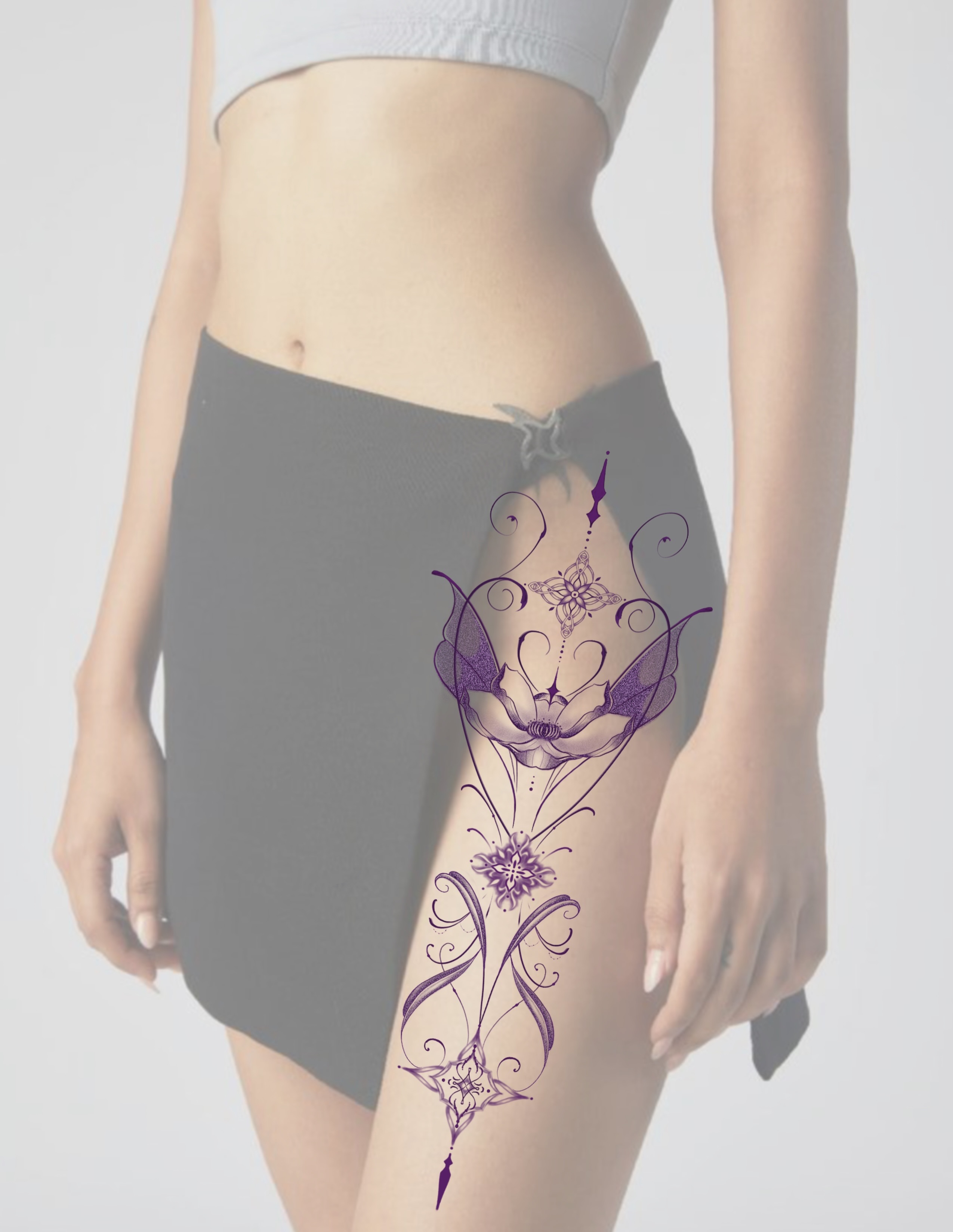 Lotus flower ornamental tattoo on the thigh by 「 ✦ Sa-Na ✦ 」DMV TATTOO ARTIST