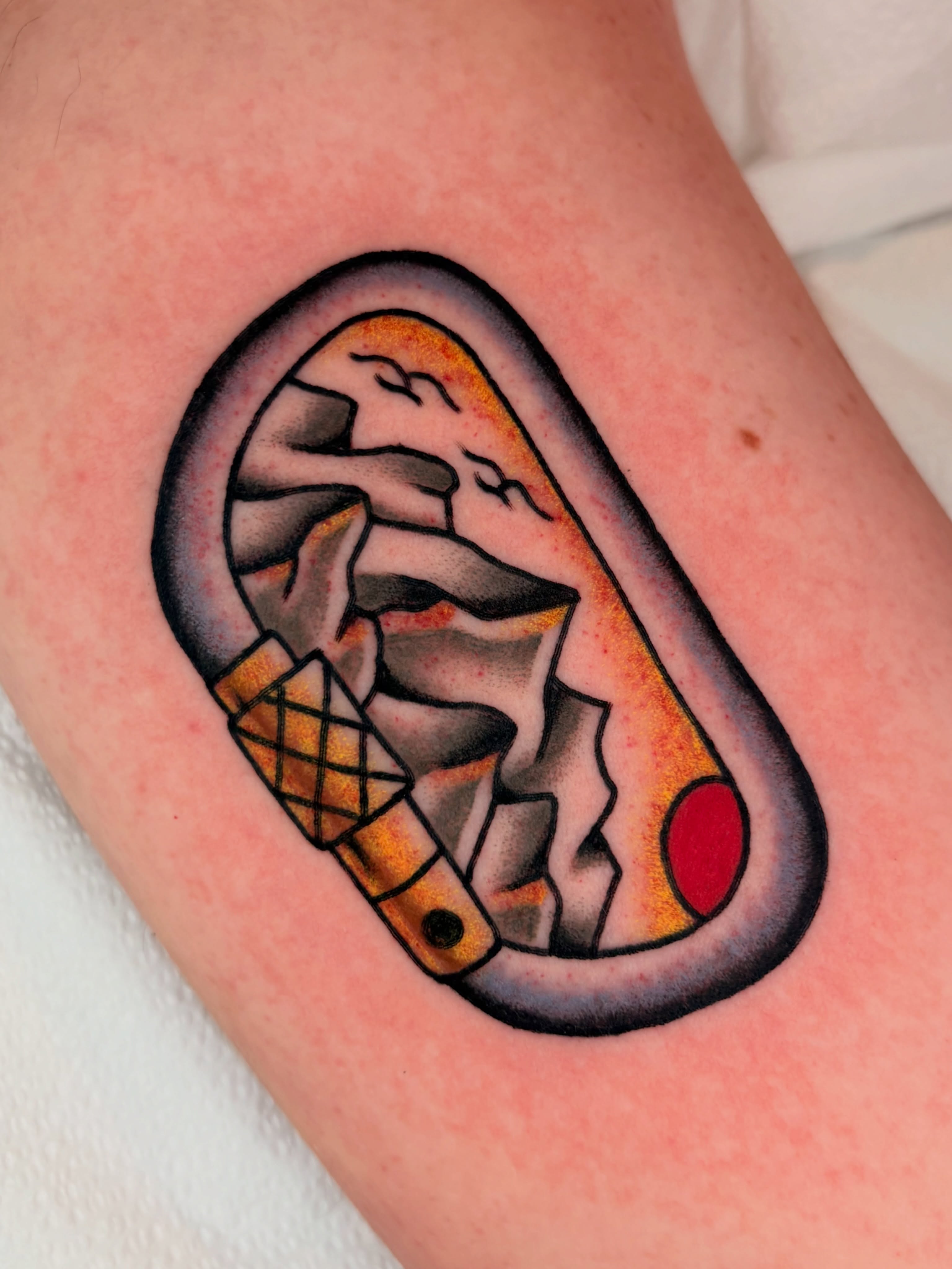 Ice cream cone American traditional tattoo on the forearm by ๐ต๐๐๐๐ ๐ฎ๐๐๐๐๐๐, New Orleans, Louisiana