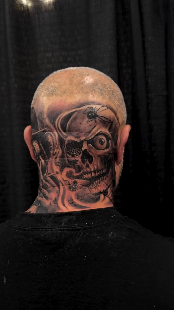 Skulls with smoke dark realism tattoo by Mark Phillip Chavez