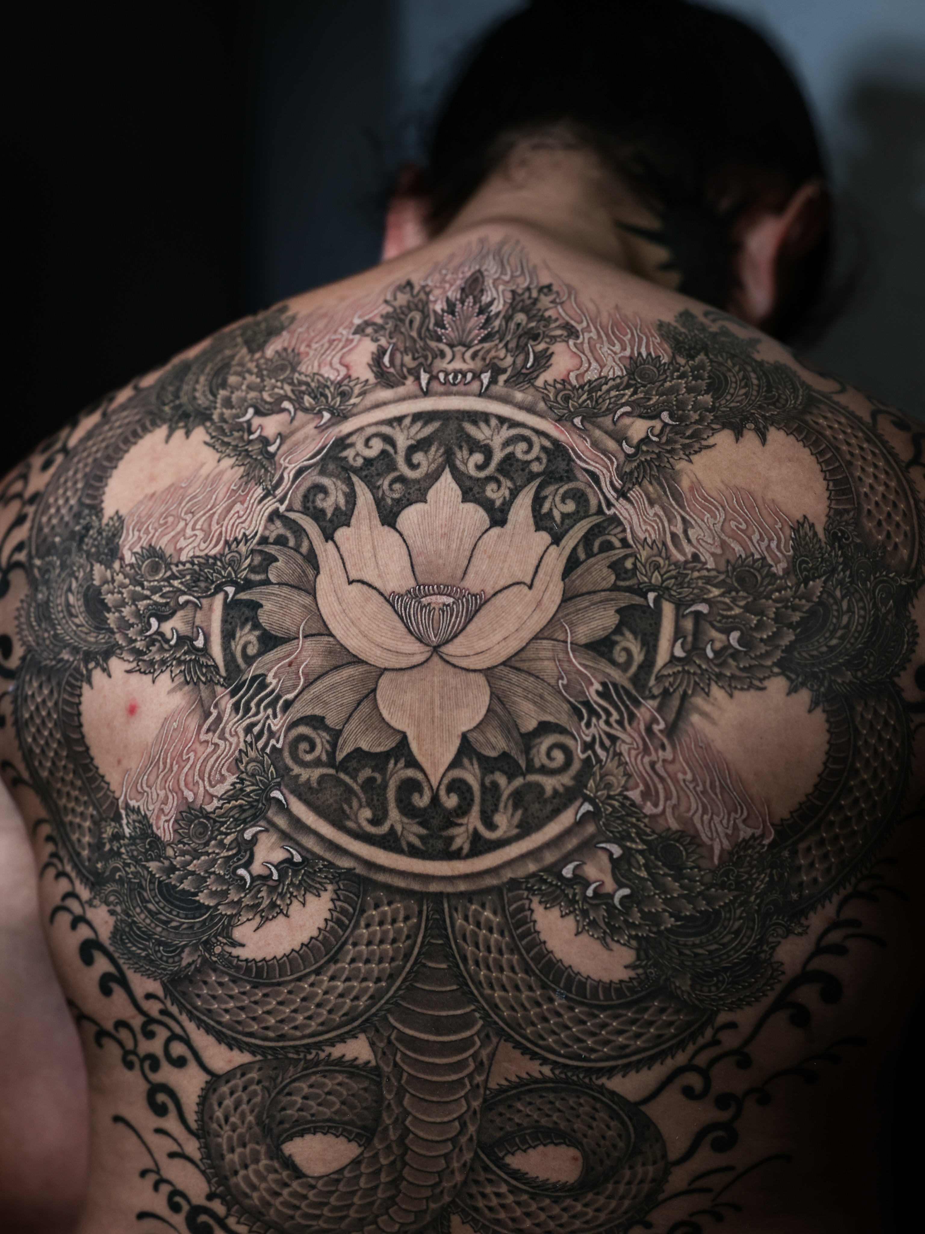 Tattoo by @swanissober — black_and_grey, japanese_irezumi