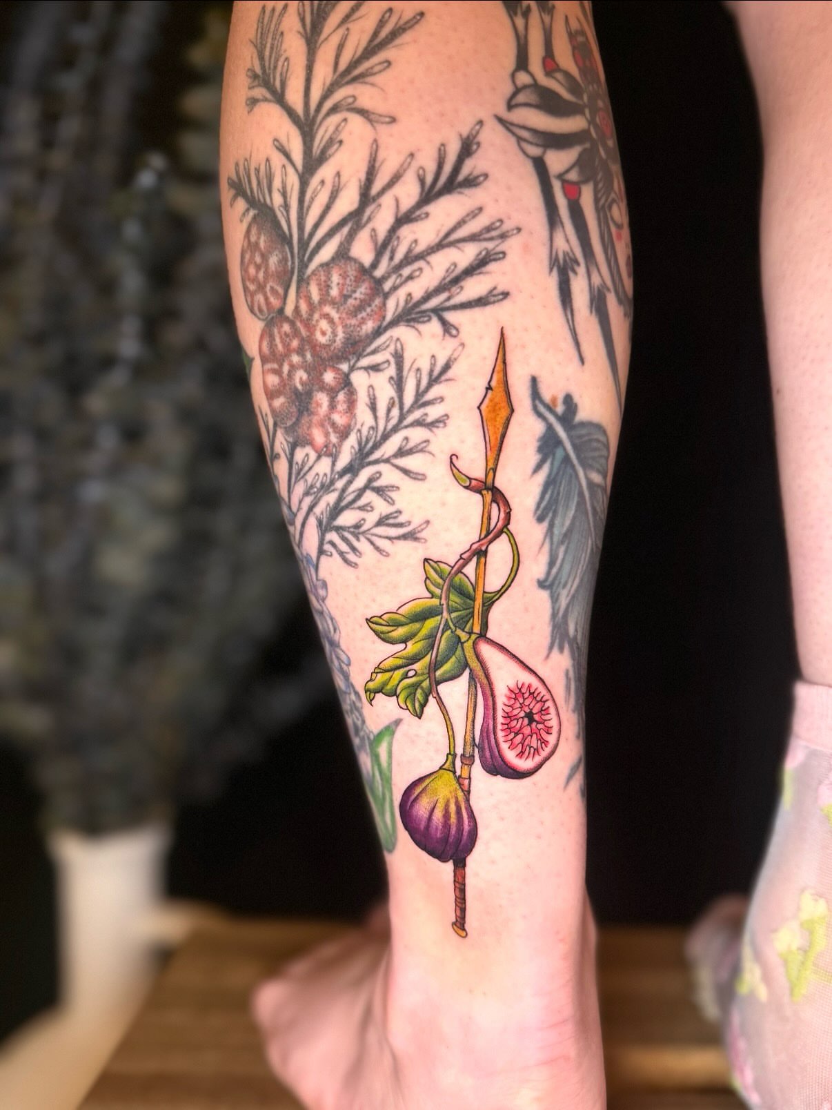 Figs and leaves realism tattoo on the forearm by marlena borscheid