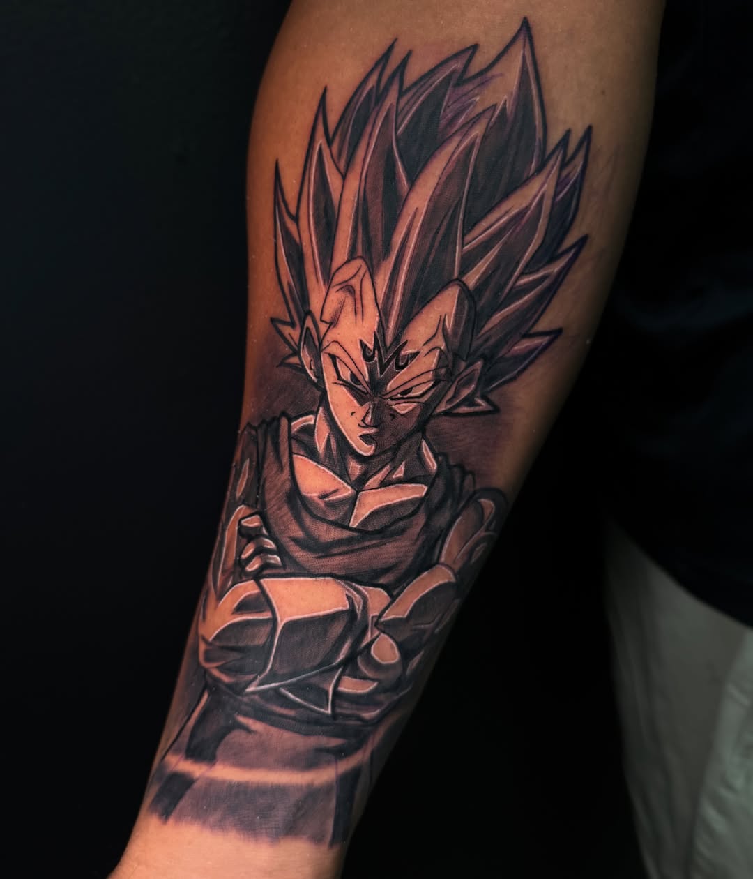 Super saiyan anime tattoo on the forearm by Vondrae