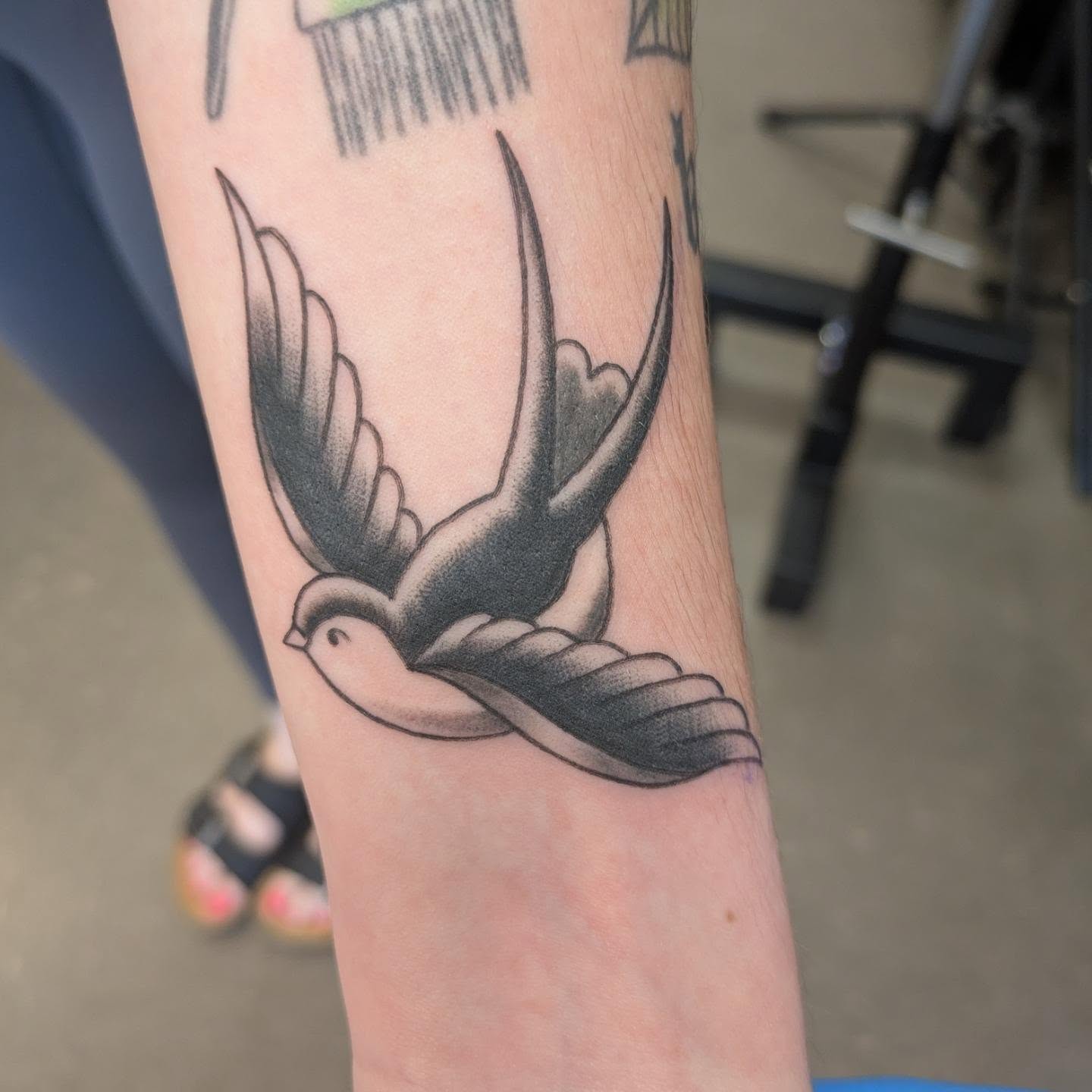 Swallow American traditional tattoo on the forearm by ♡ Cora ♡