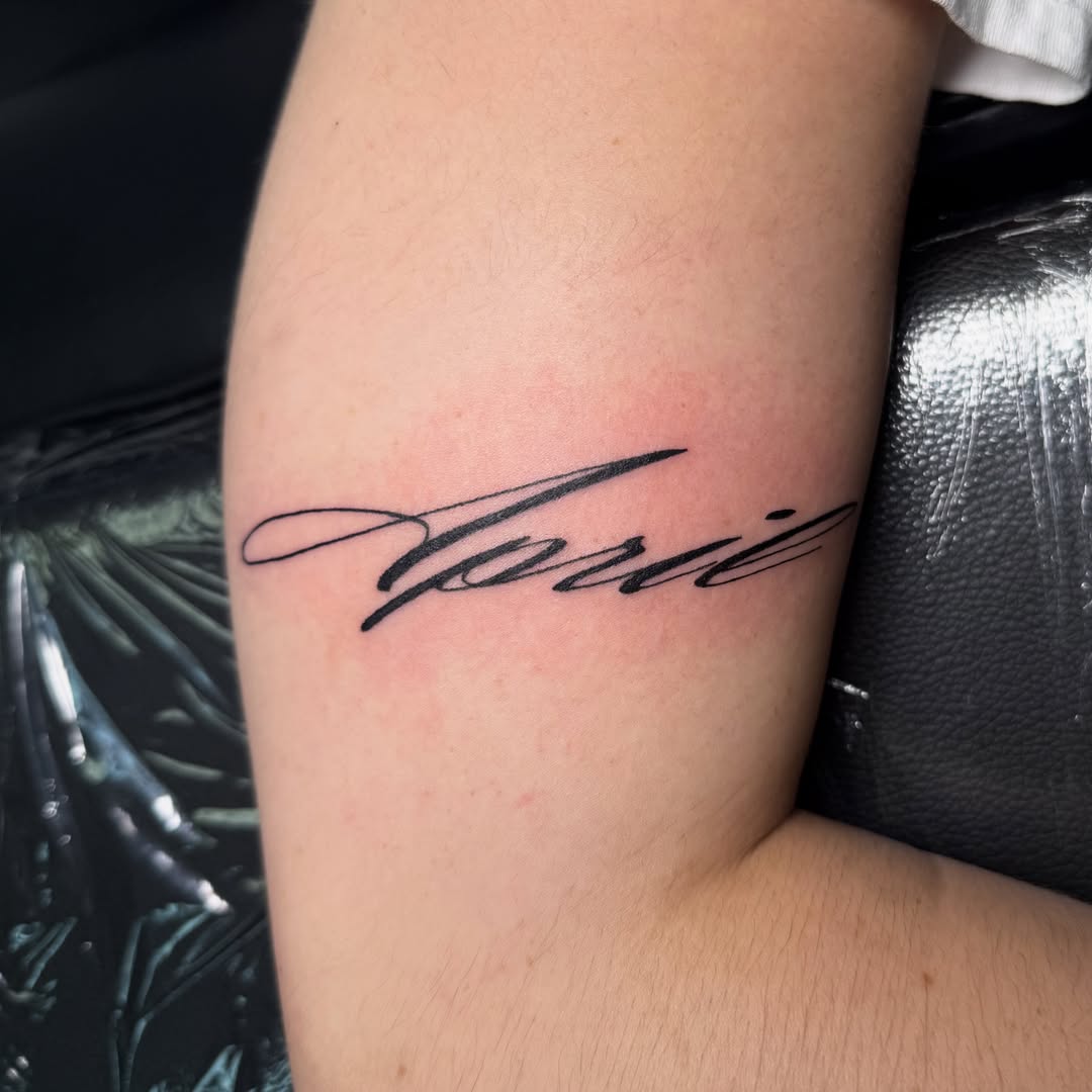 Script lettering lettering script tattoo on the forearm by 🌸Blossom🌸