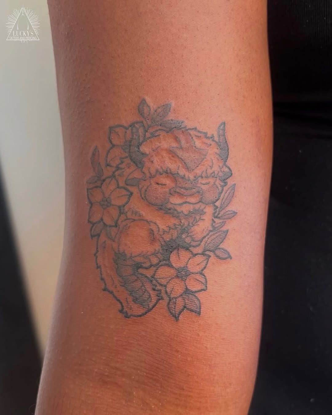 Floral creature black and grey tattoo on the forearm by 🍄‍🟫🍄Moth🍄🍄‍🟫