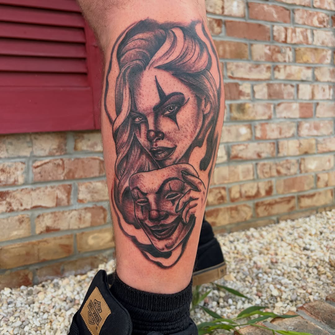 Clown realism tattoo on the forearm by Vudu Tattooer