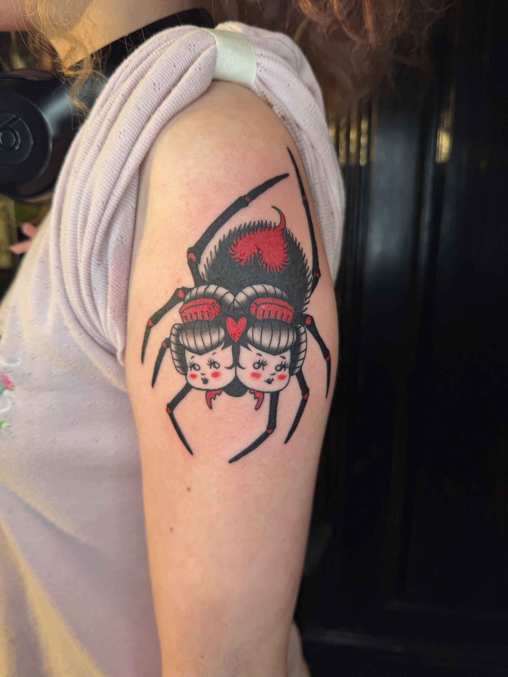 Spider American traditional tattoo on the upper arm by Las Vegas Tattoo Artist π€ Nani