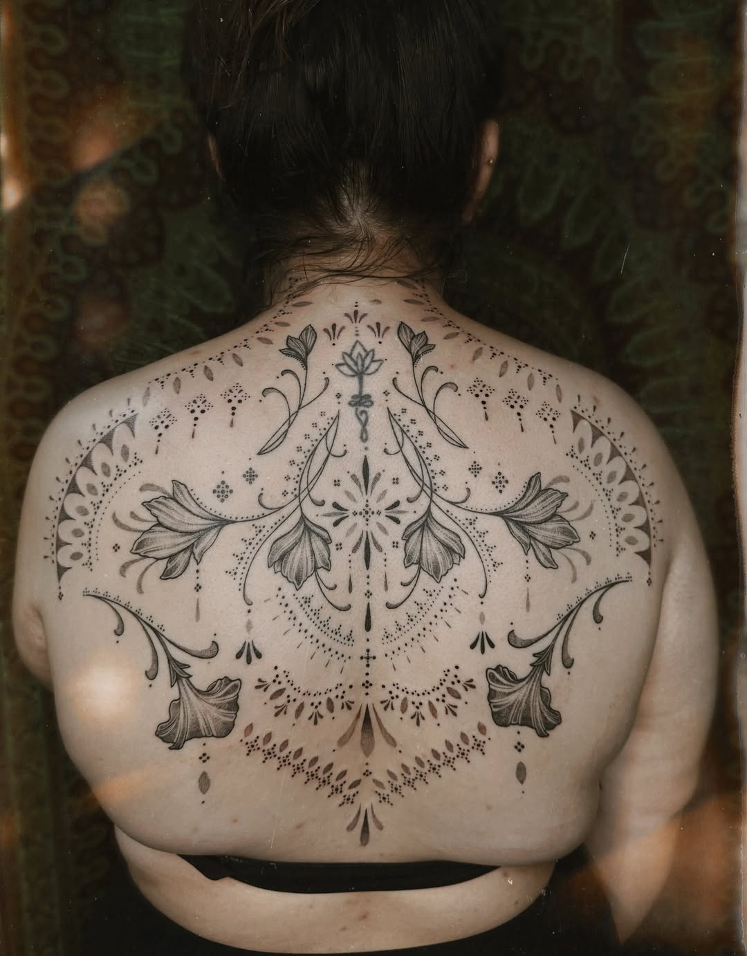 Tattoo by @mushrooomqueen — dotwork, ornamental