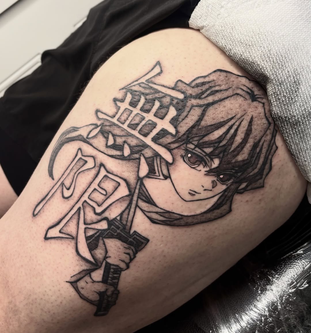 Tattoo by @1nkzilla — anime, dotwork