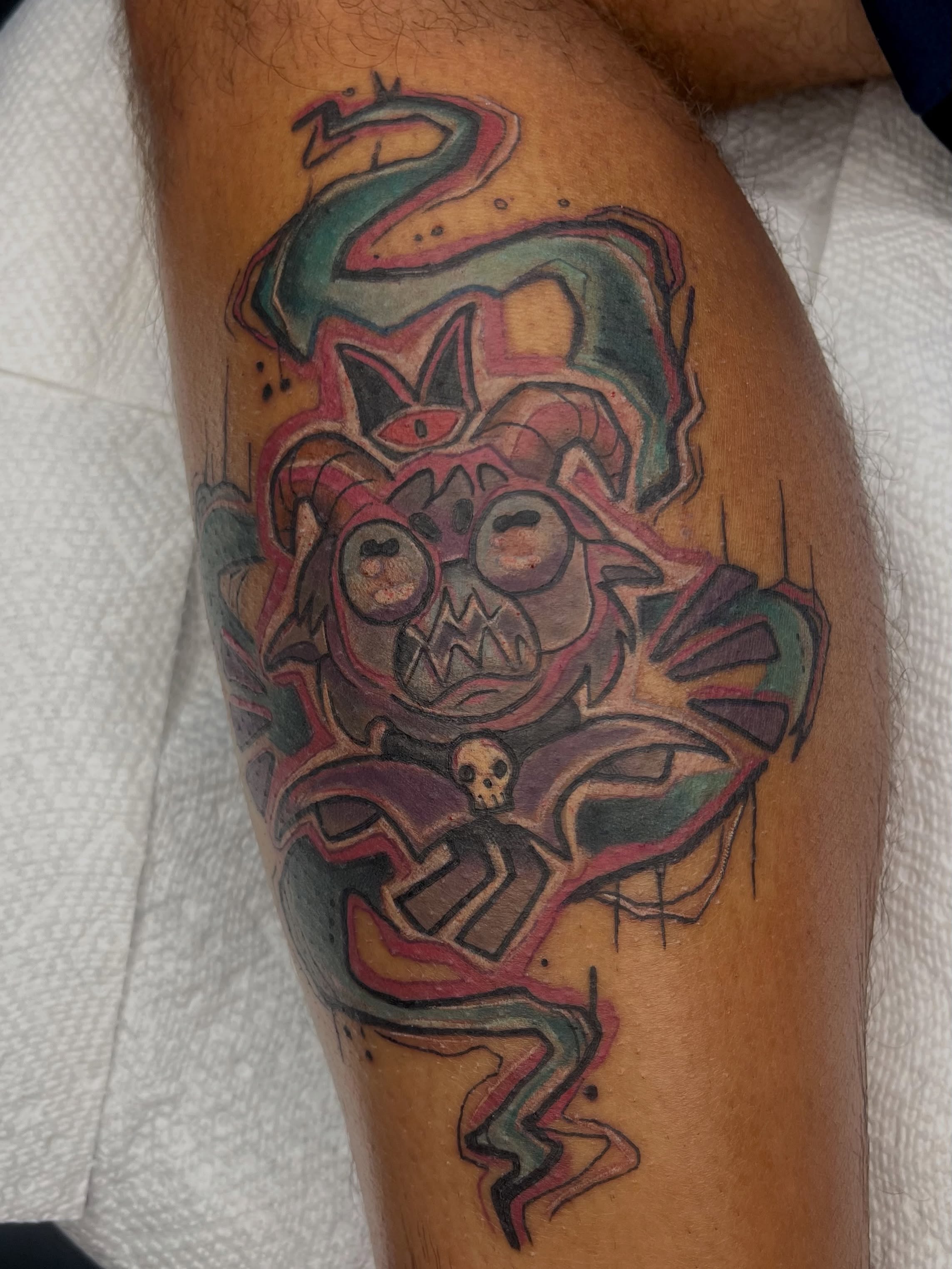 Demon neo-traditional tattoo on the thigh by ๐โจOlive ๐น๐