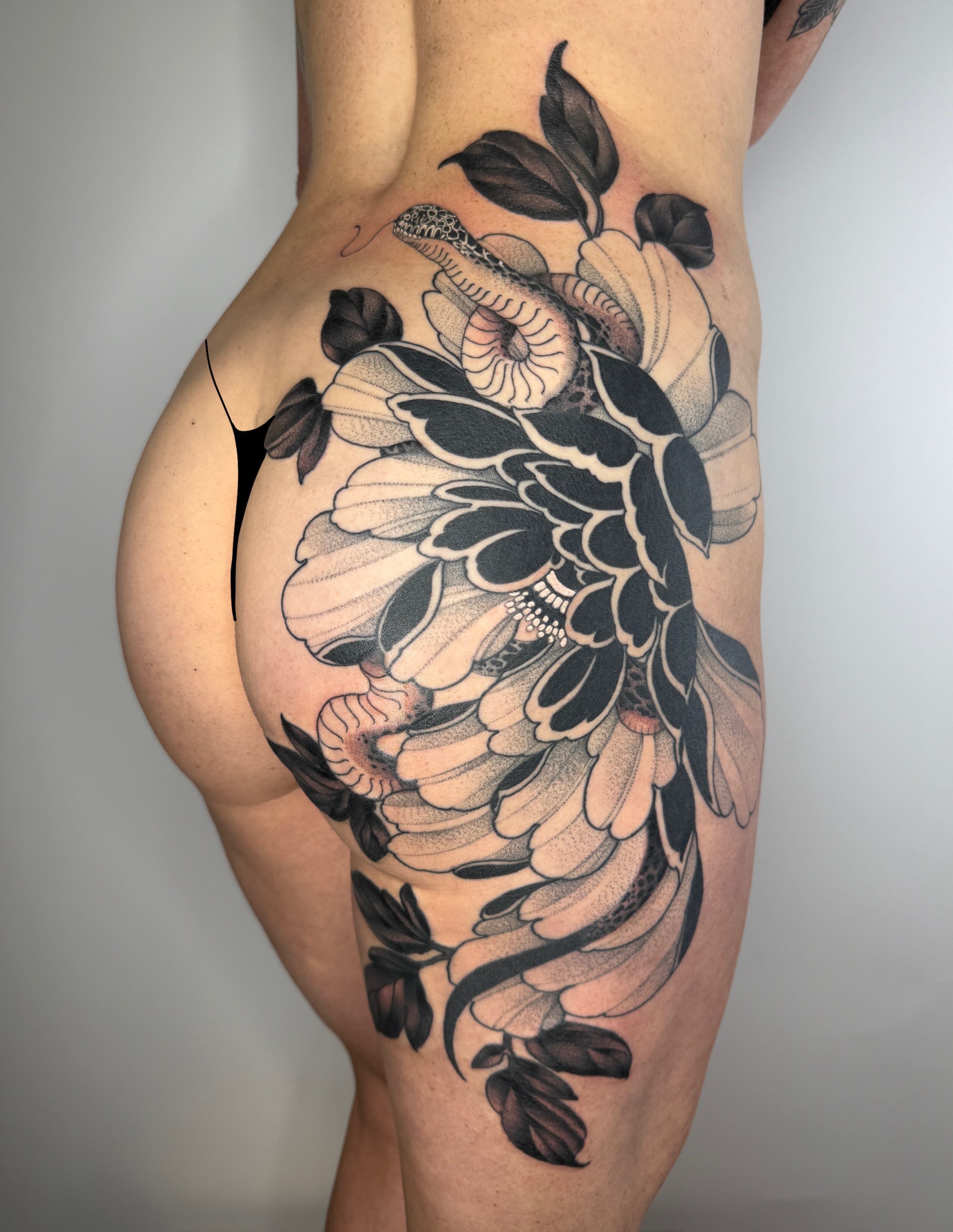 Tattoo by @attackofthe50footwoman — dotwork, black_and_grey