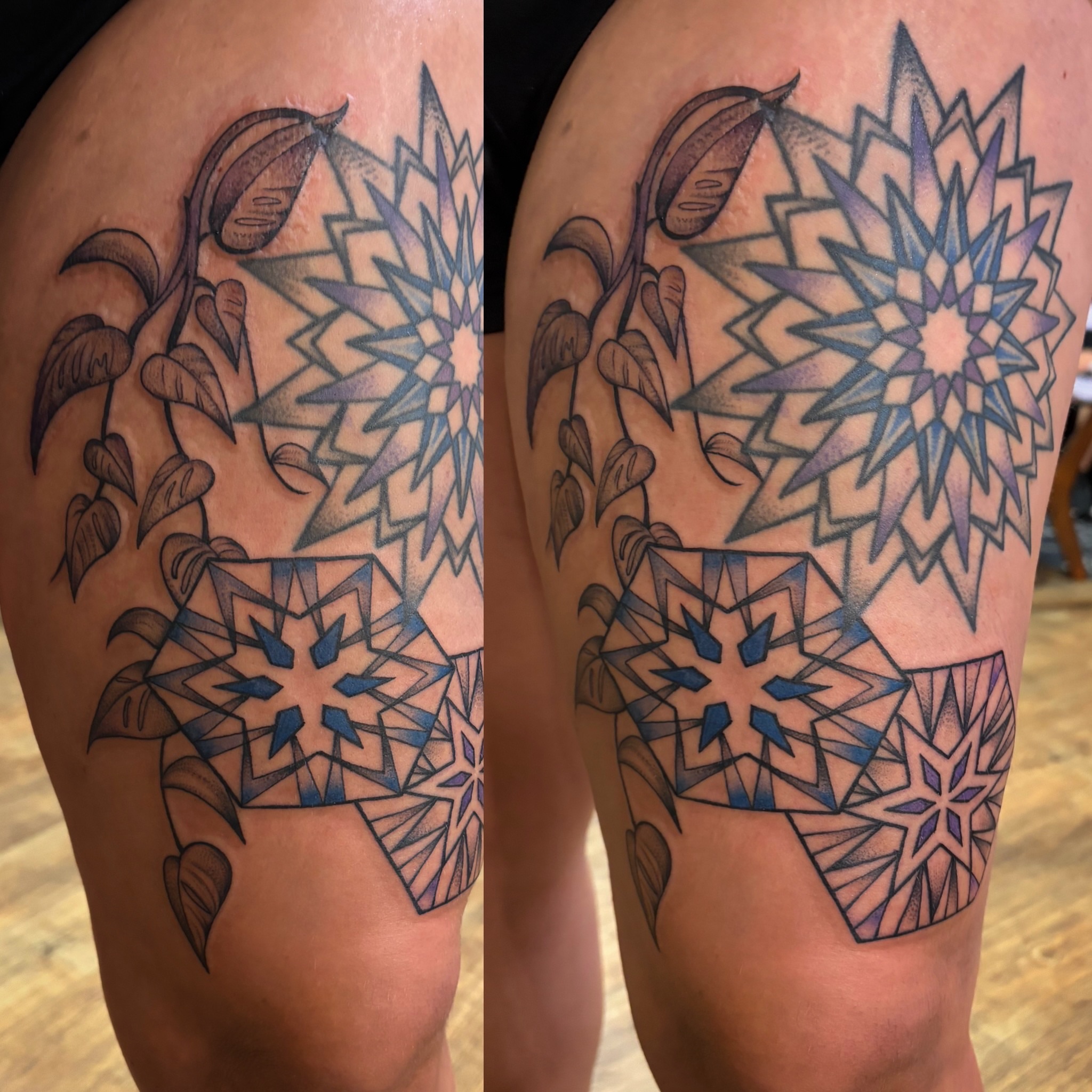Tattoo by @theblackdottattoo — geometric