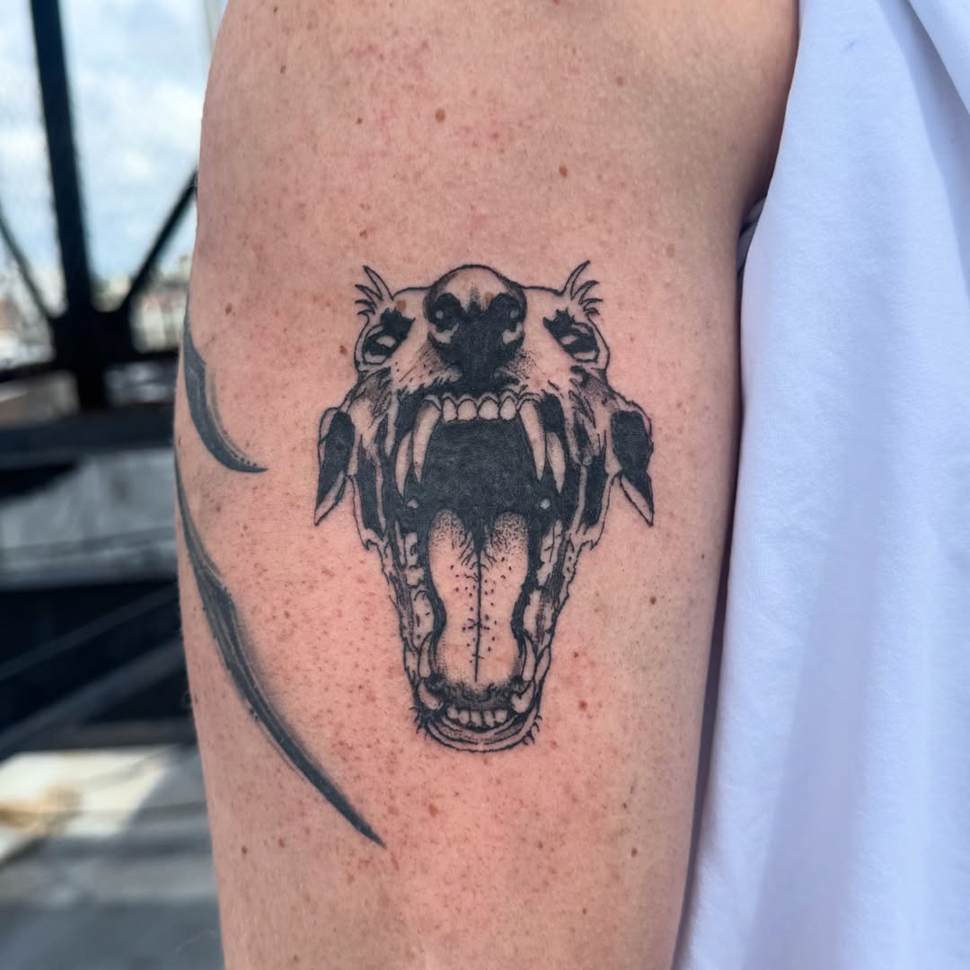 Wolf head realism tattoo on the forearm by dev