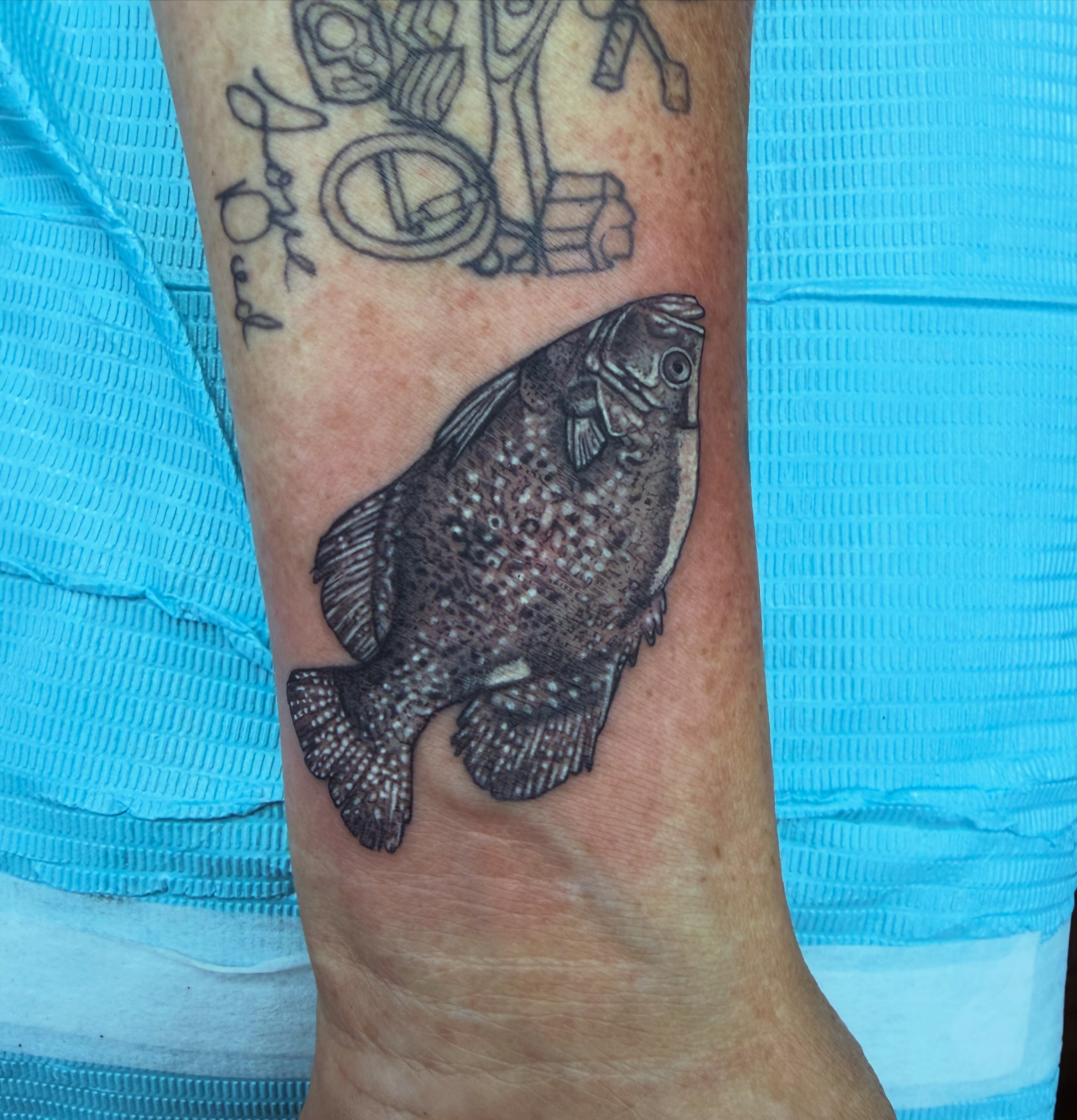 Fish realism tattoo on the forearm by Aaron Hassler, Nashville, Tennessee