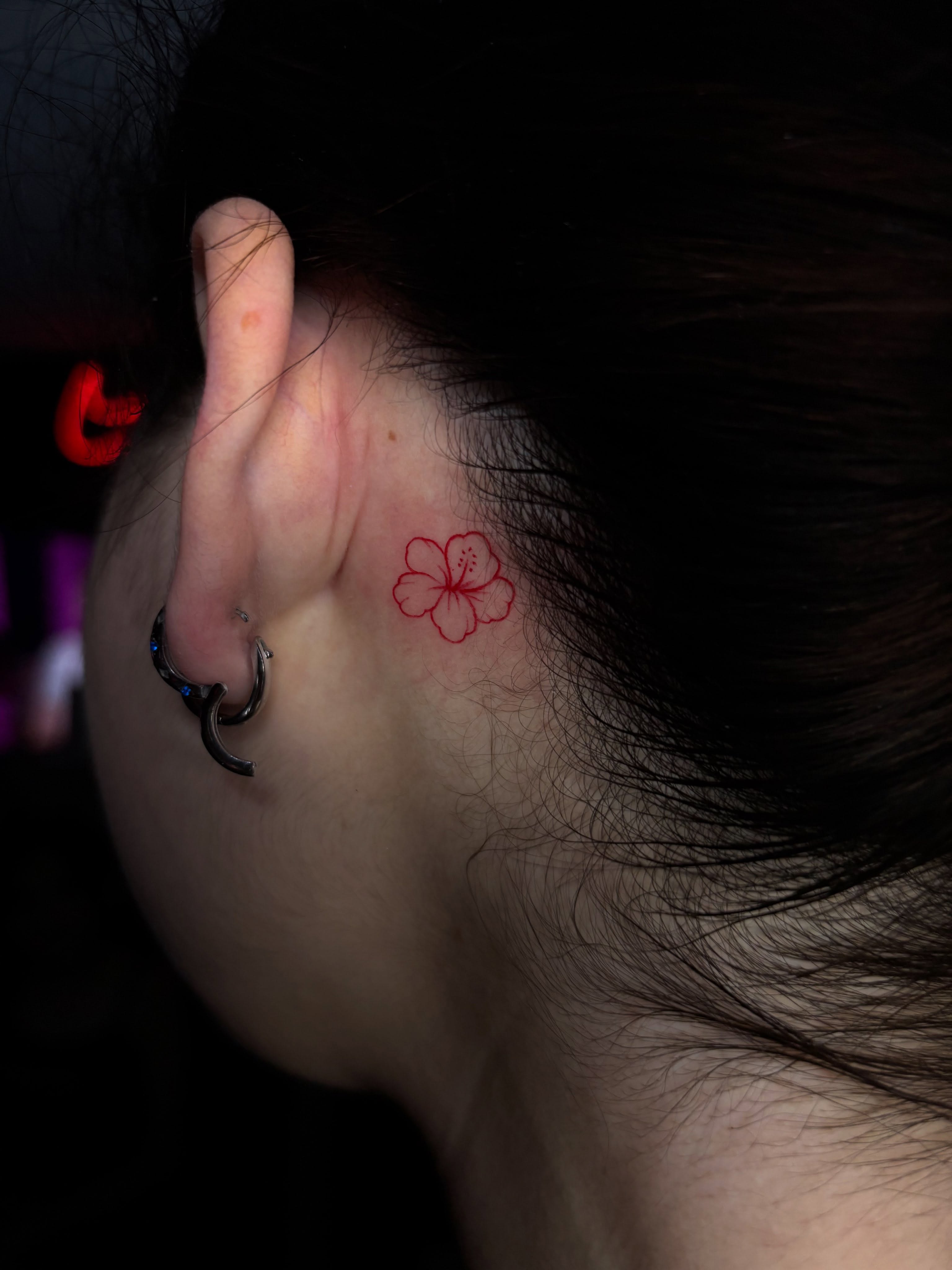 Cherry blossom dotwork tattoo on the head by Nikko