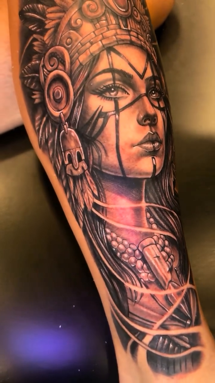 Native American woman realism tattoo by Monstro Ink Arts Tattoos, Bakersfield, California