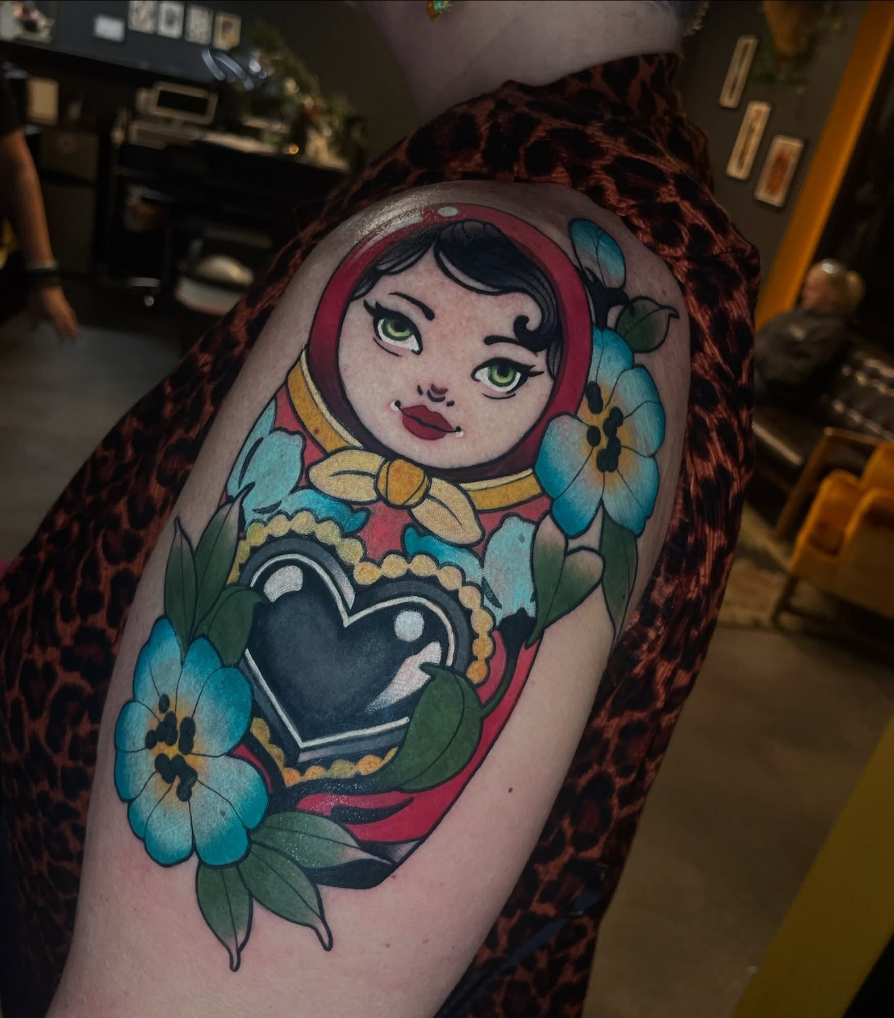 Matryoshka doll American traditional tattoo on the shoulder by Nathan Mickle